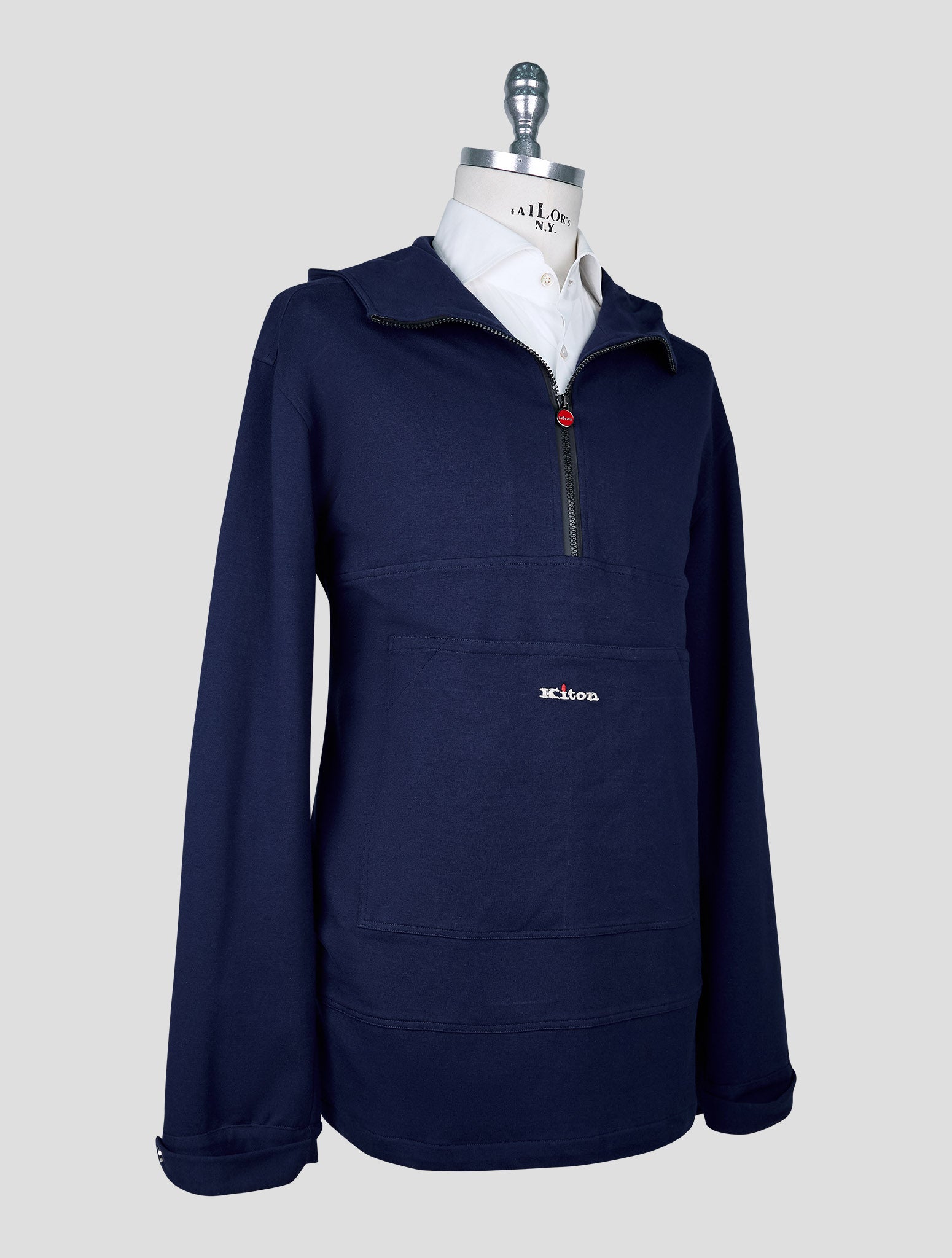 Kiton Blue Cotton Ea Sweater Hoodie