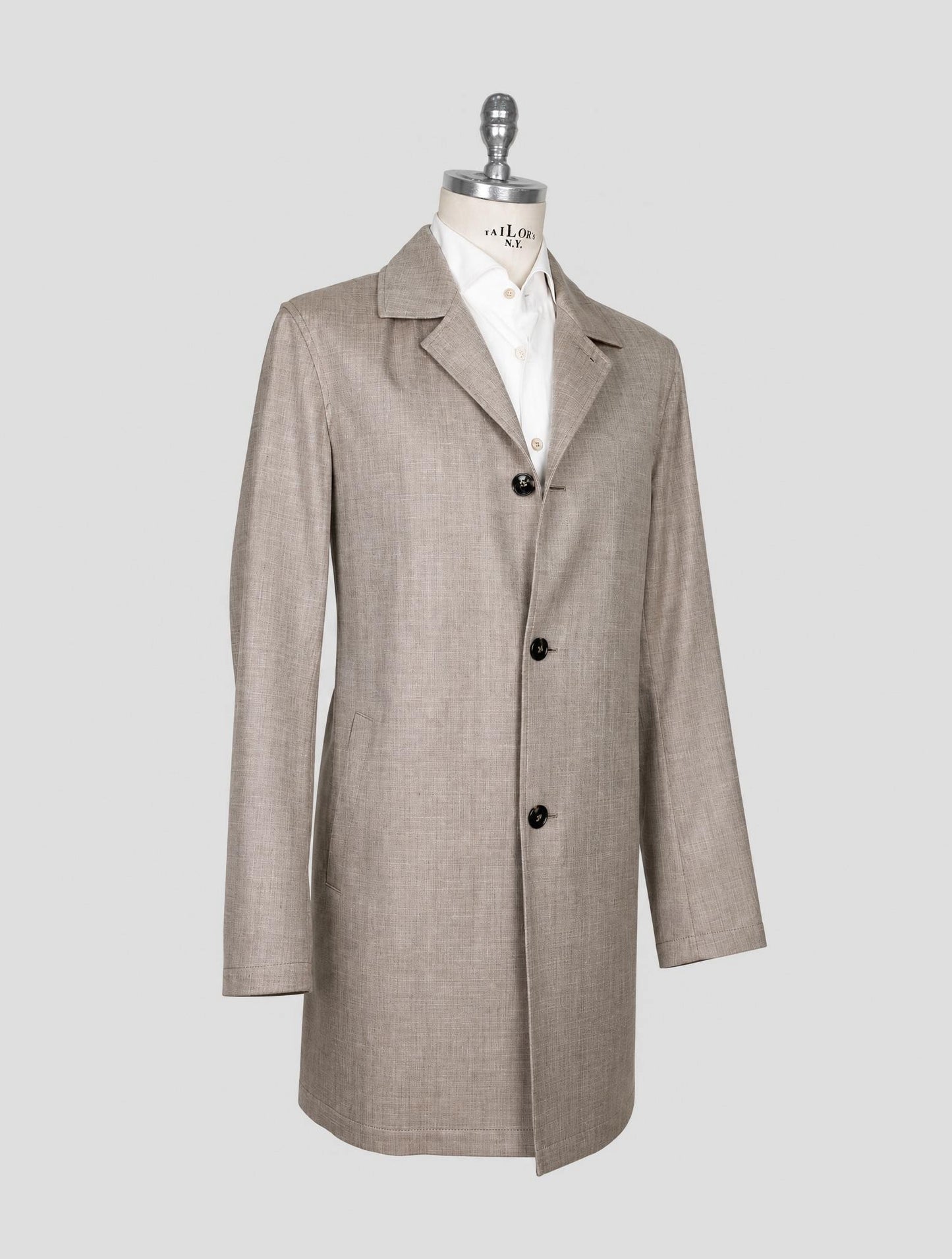 Kiton Gray Virgin Wool Silk Linen Overcoat