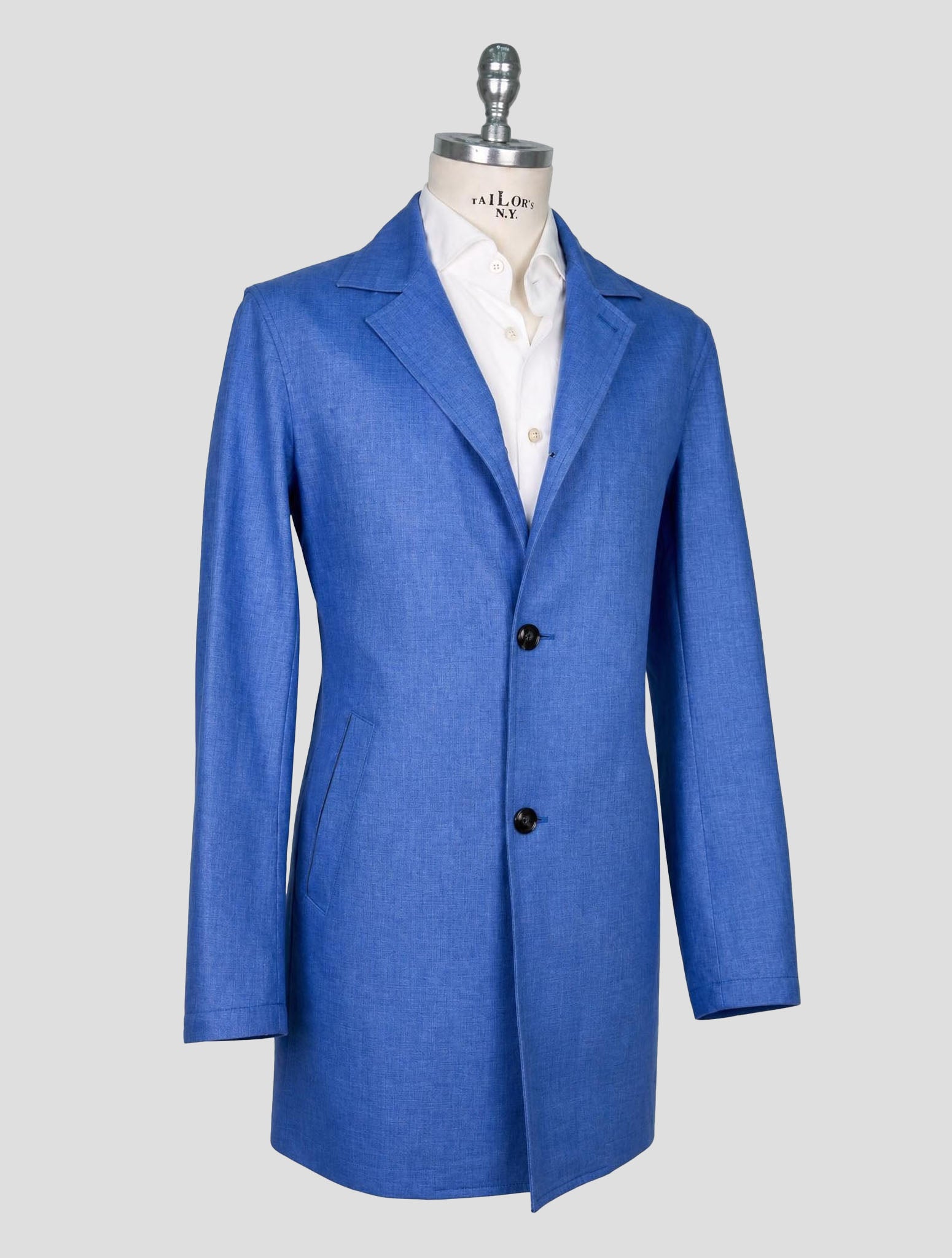 Kiton Blue Linen Overcoat