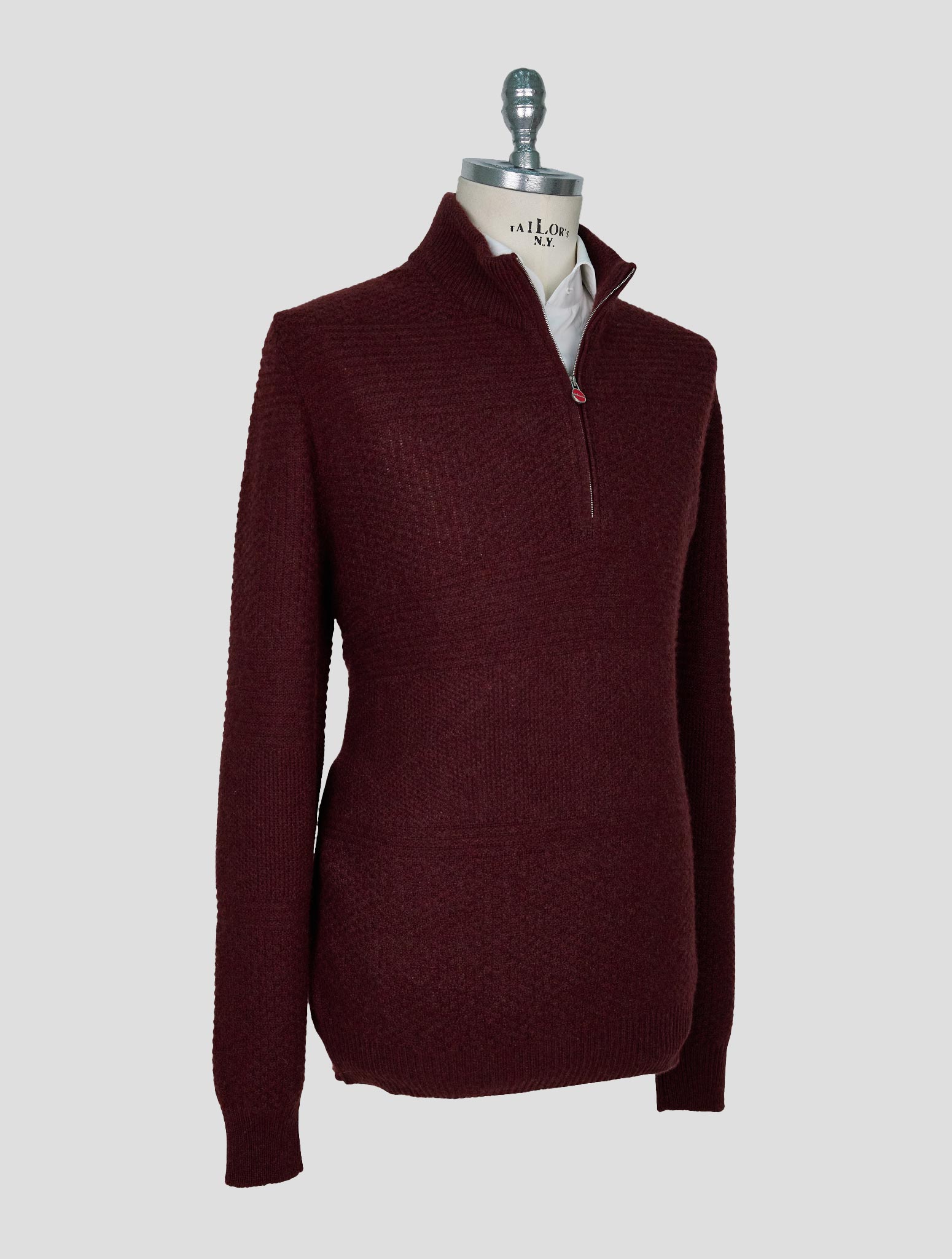 Kiton Burgundy Cashmere Sweater Half Zip