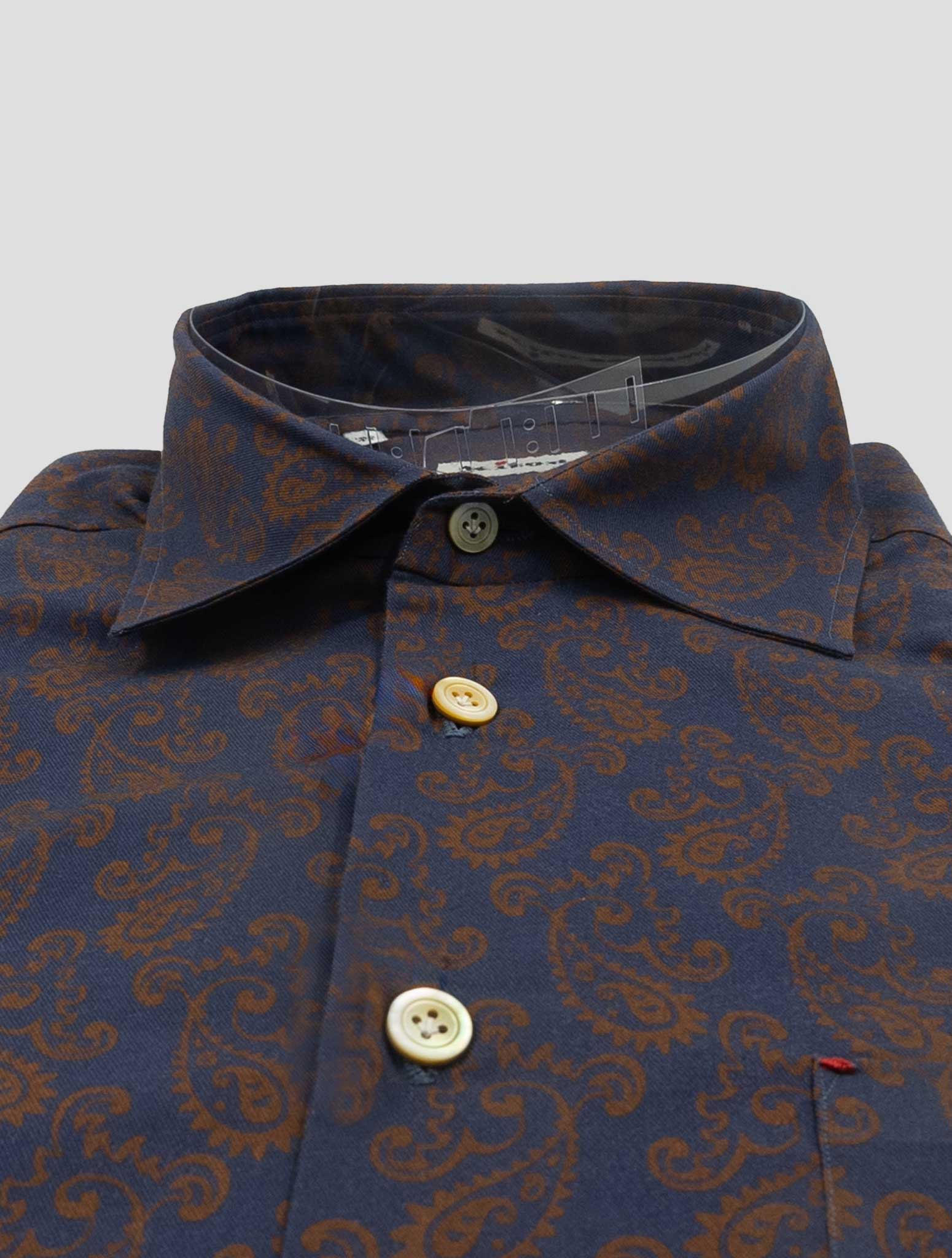 Kiton Blue Orange Cotton Shirt Nerano