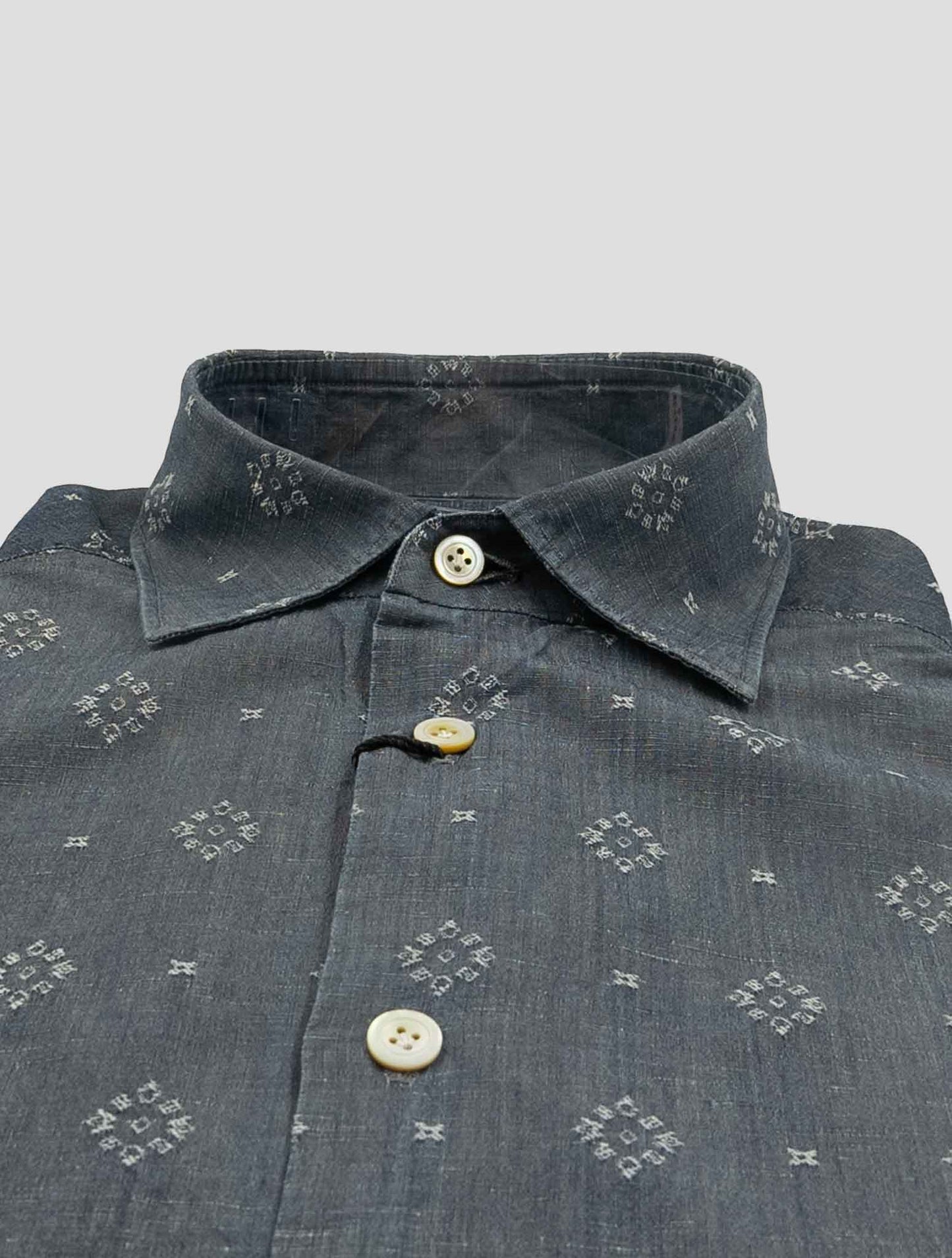 Kiton Gray Linen Cotton Washed Shirt Nerano