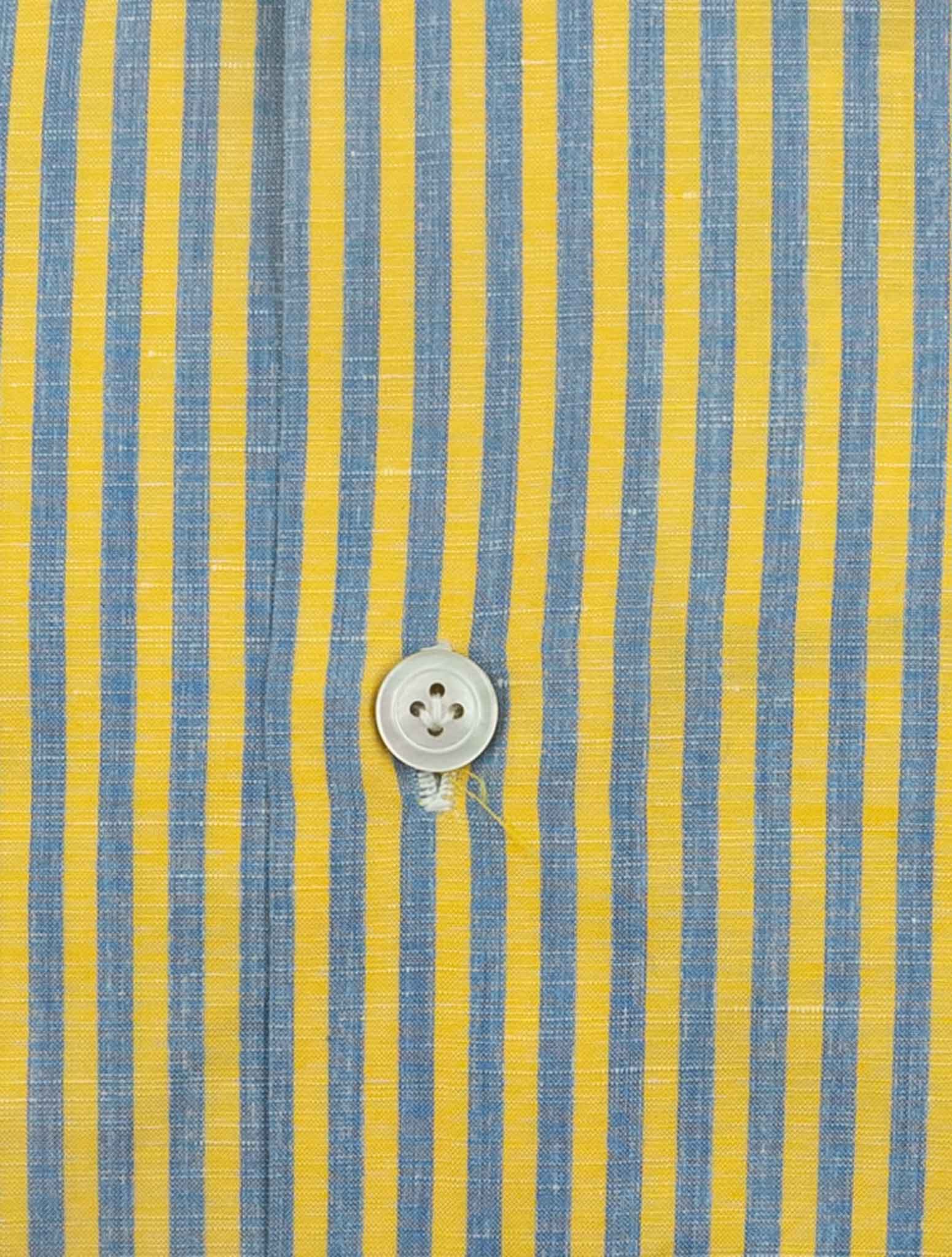 Kiton Yellow Light Blue Cotton Linen Shirt