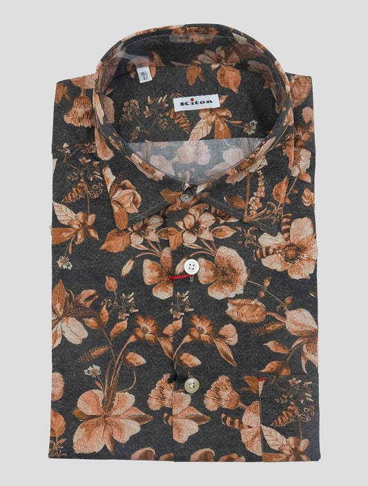Kiton Brown White Cotton Shirt Nerano