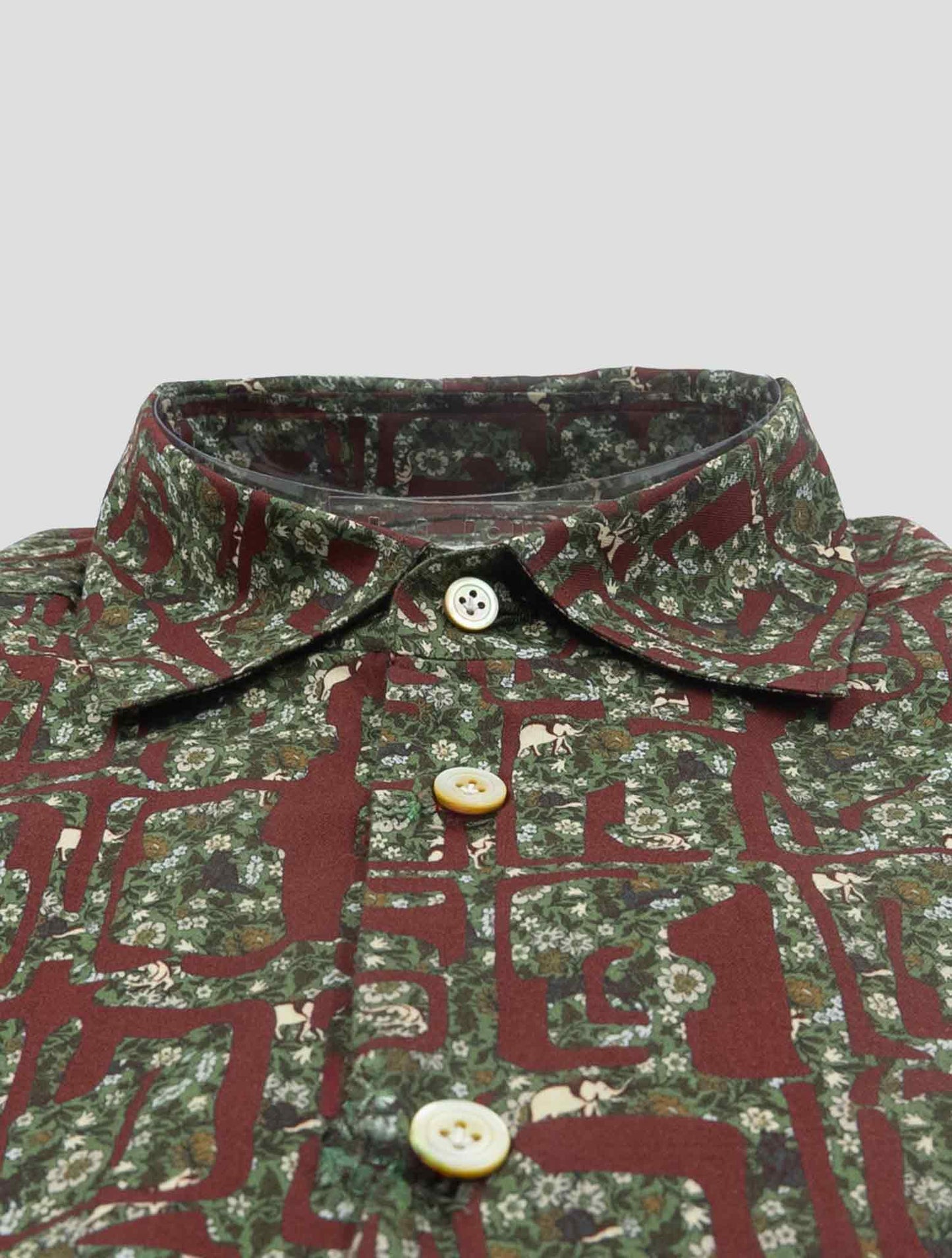 Kiton Burgundy Green Cotton Shirt Nerano
