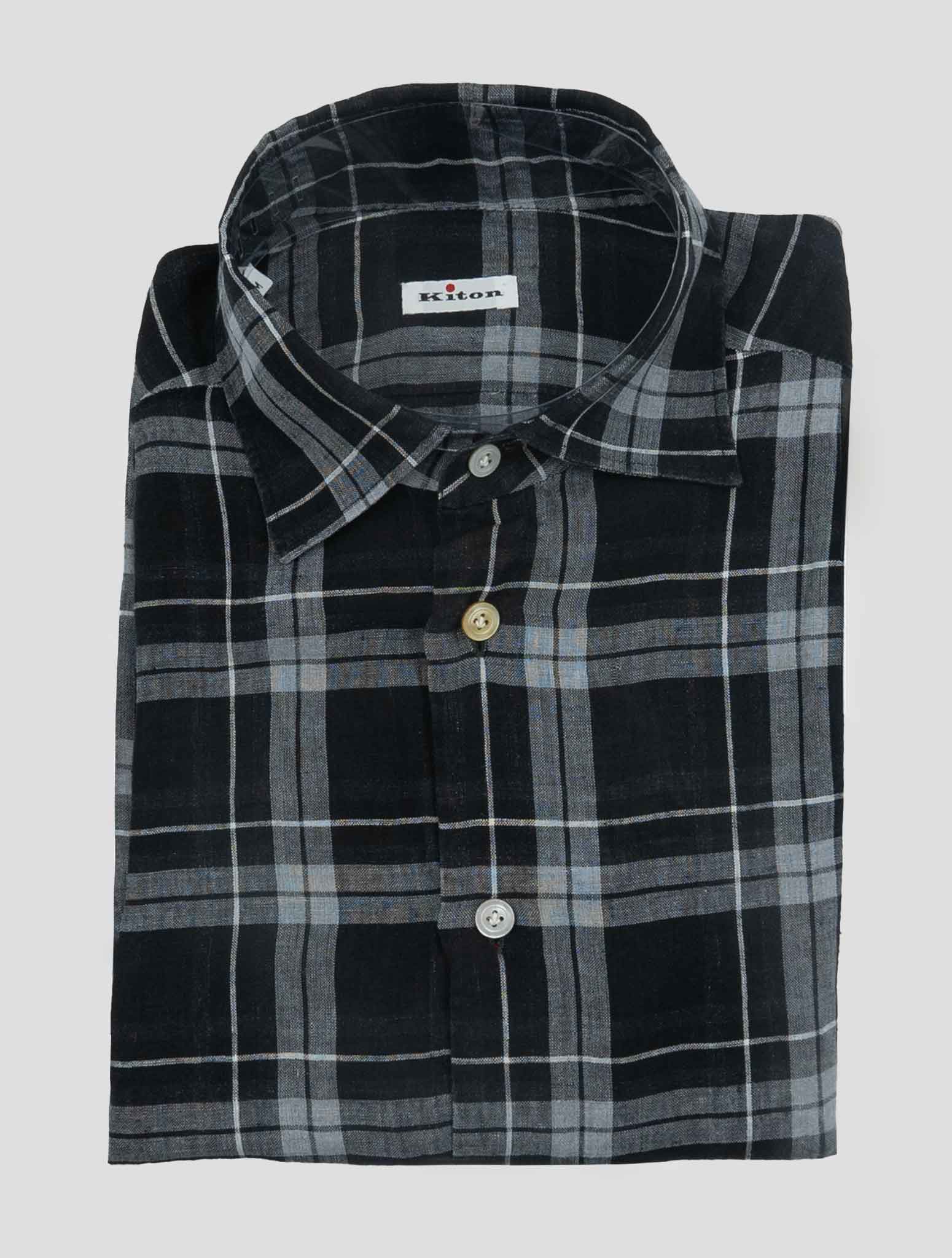 Kiton Black White Linen Shirt Nerano