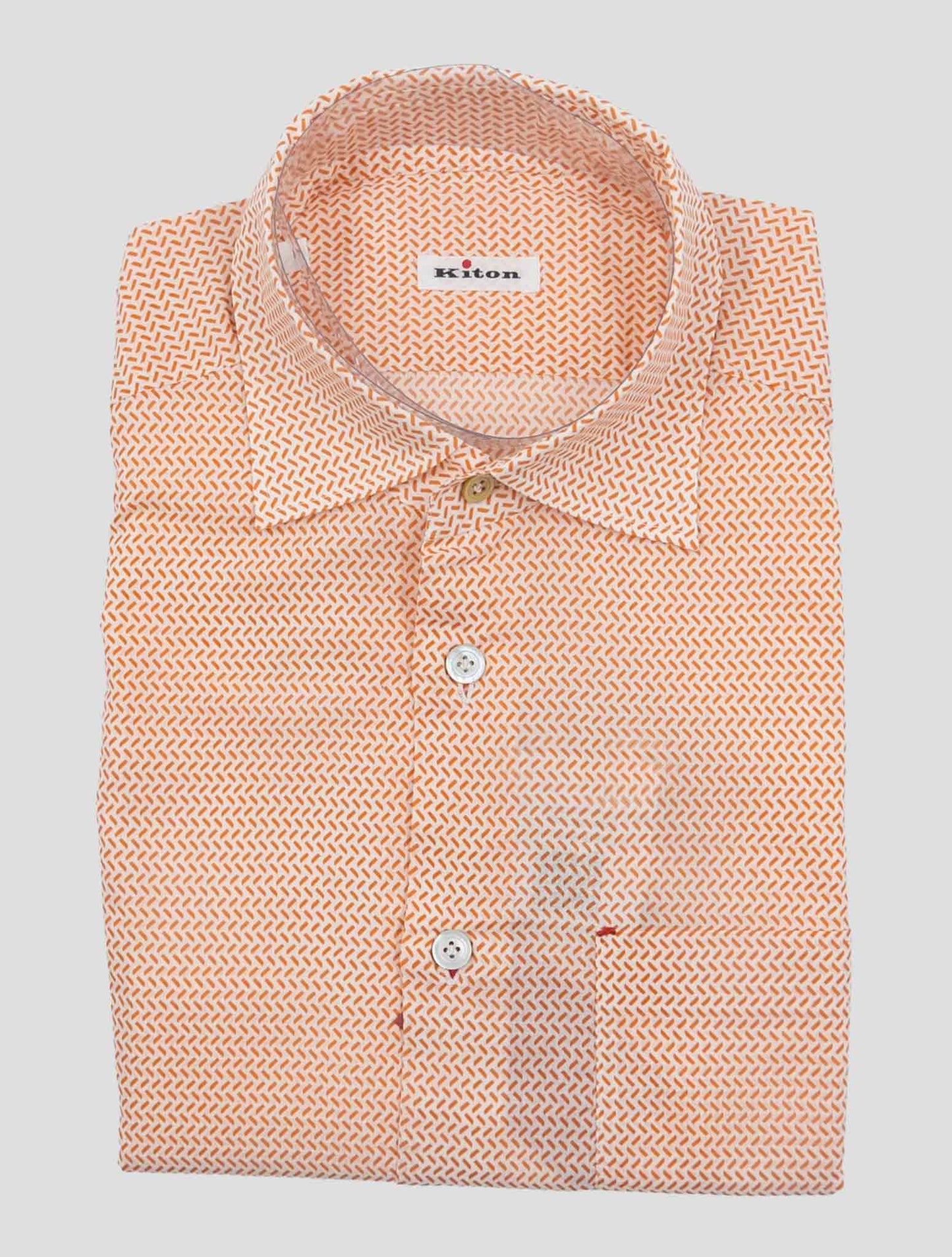 Kiton Orange White Cotton Shirt Nerano