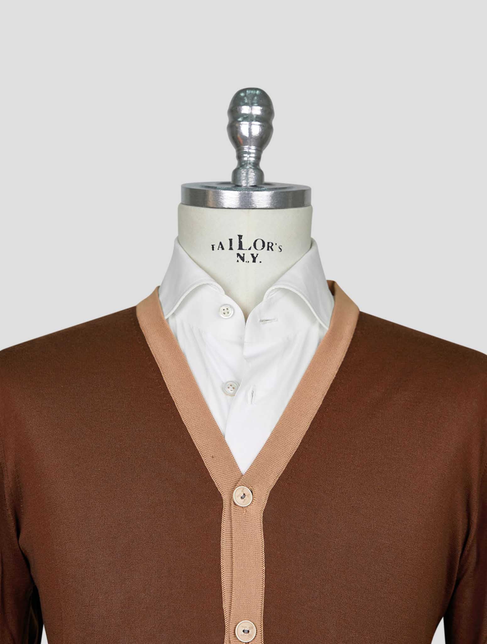 Kiton Brown Beige Cotton Cardigan