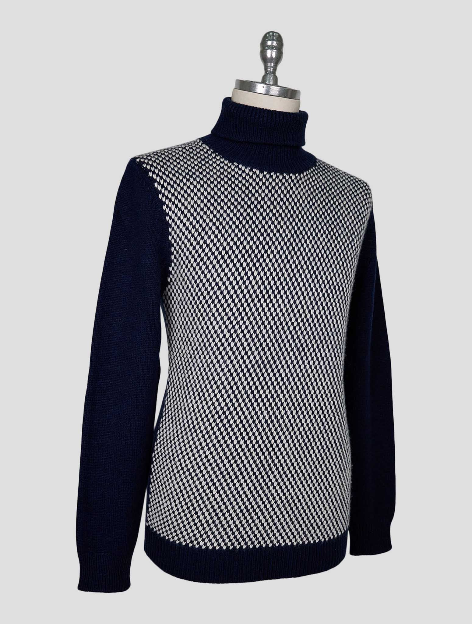 Kiton Blue White Cashmere Sweater Turtleneck