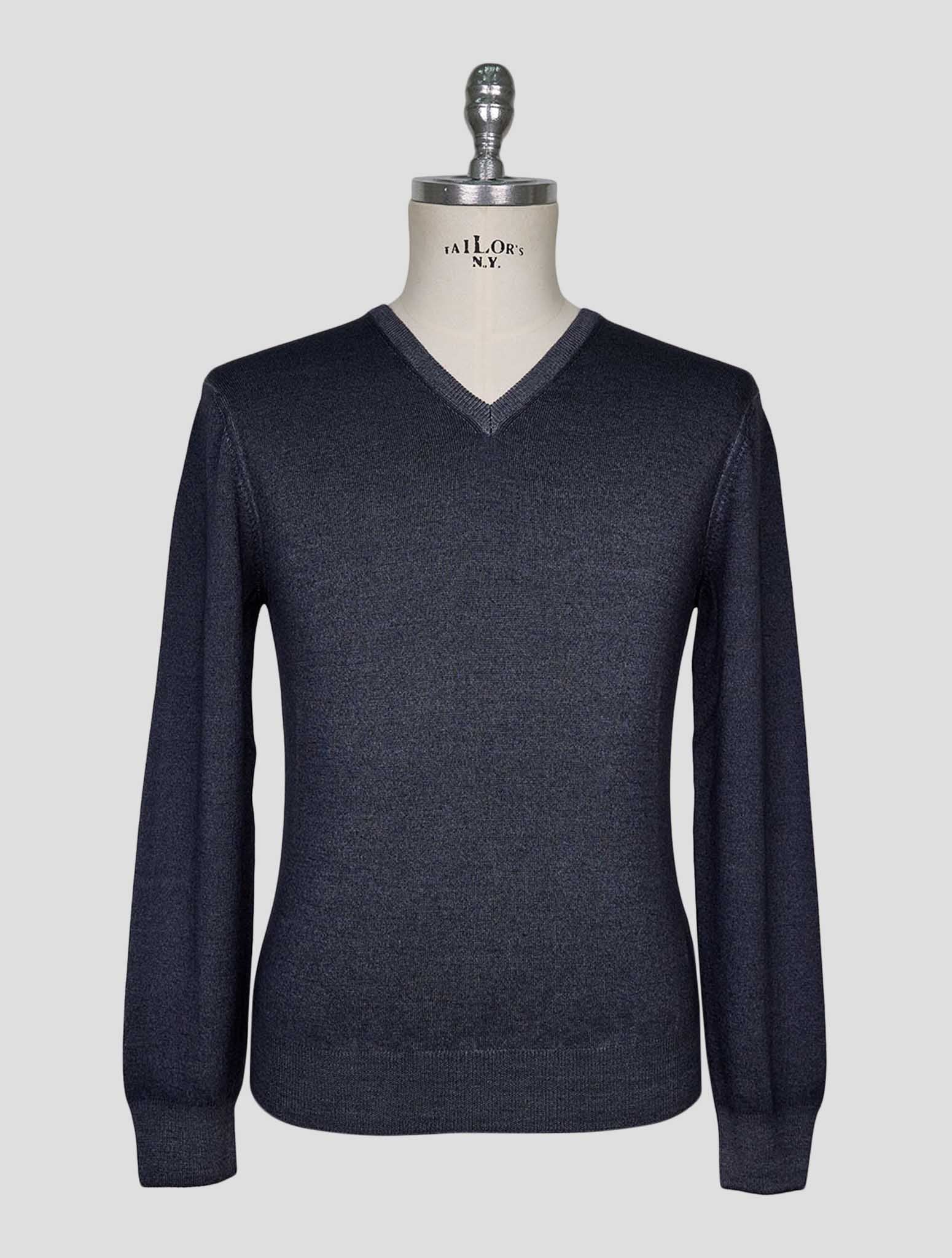 Kiton Gray Blue Wool Sweater V-Neck