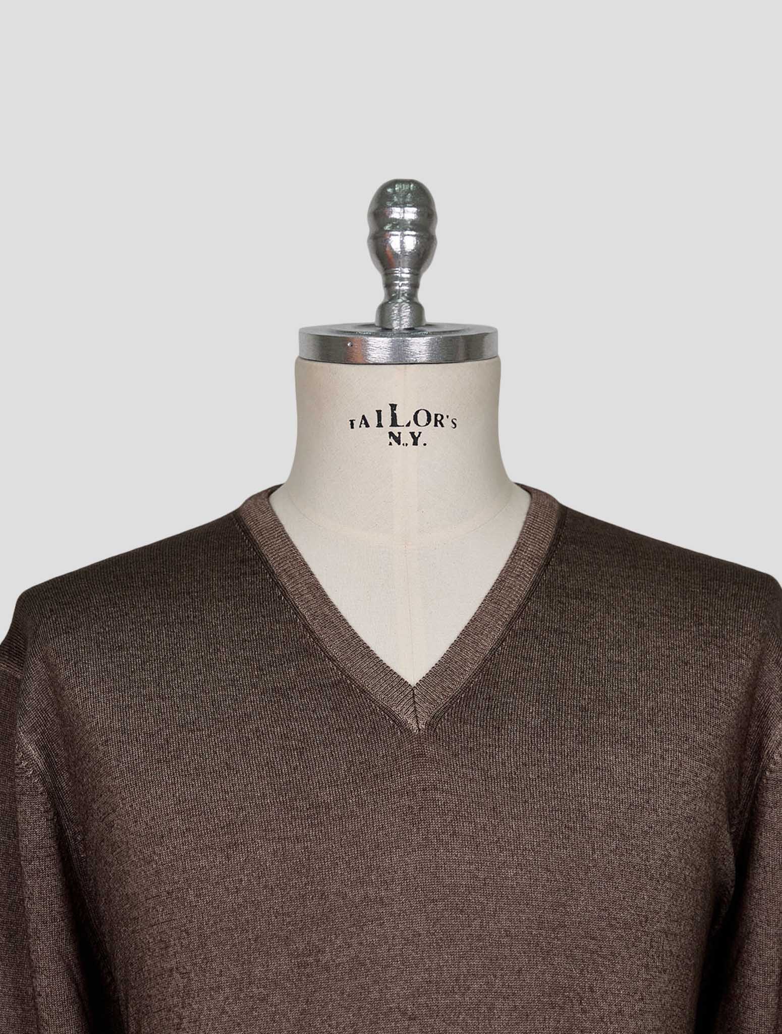 Kiton Brown Wool Sweater V-Neck