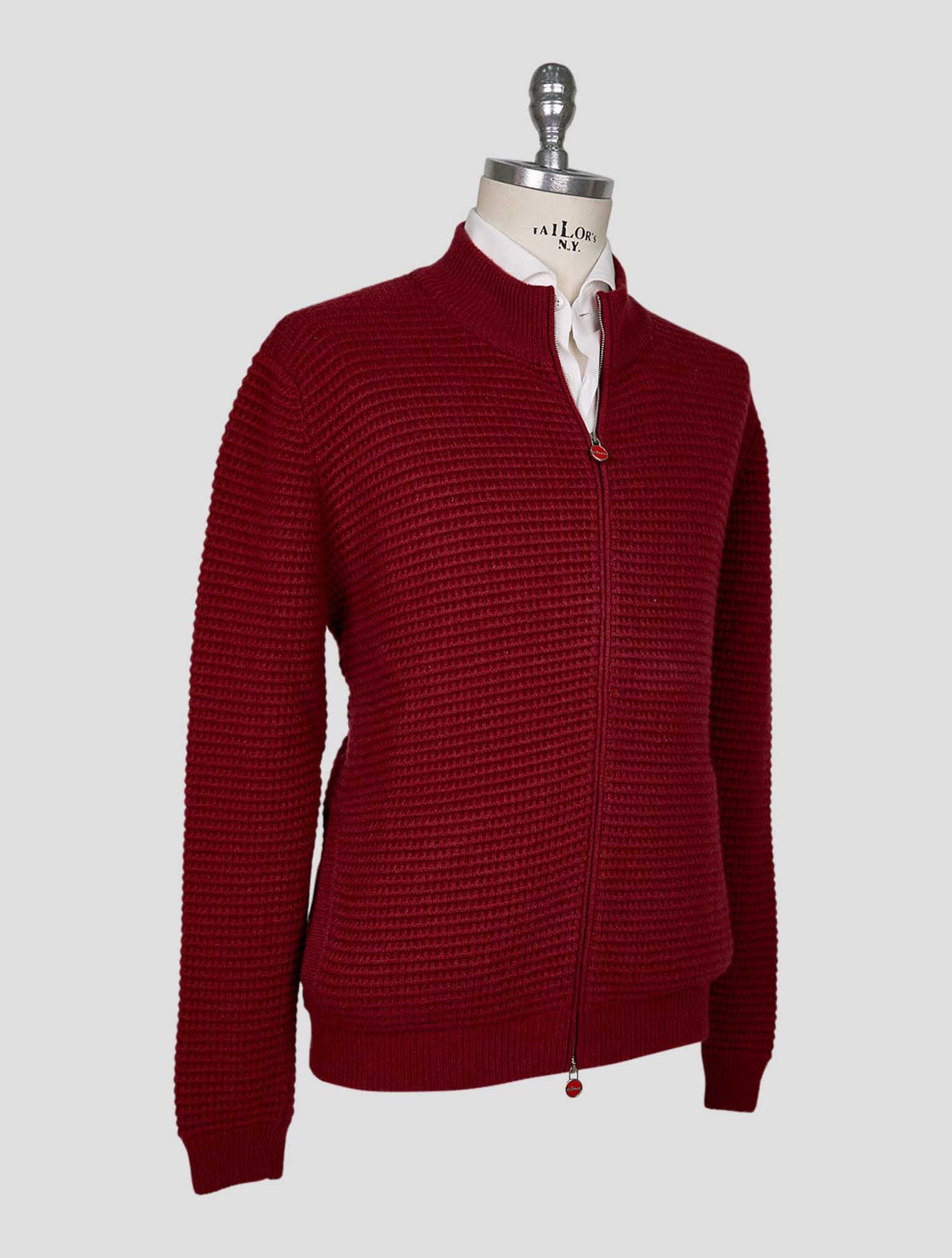 Kiton Burgundy Cashmere Coat Sweater Full Zip