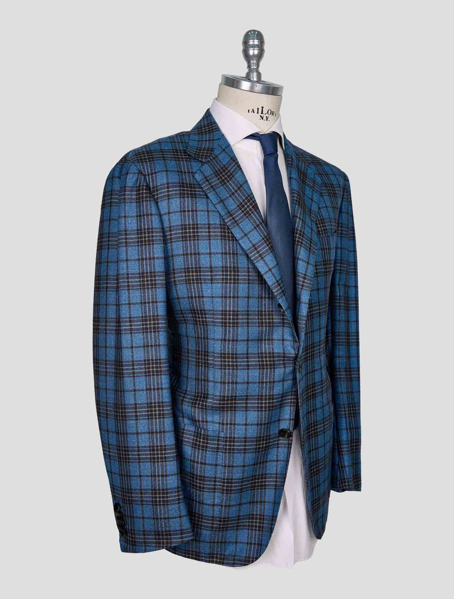 Kiton Light Blue Brown Cashmere Silk Linen Blazer
