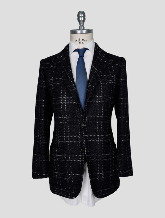 Kiton Black White Cashmere Virgin Wool Silk Linen Blazer