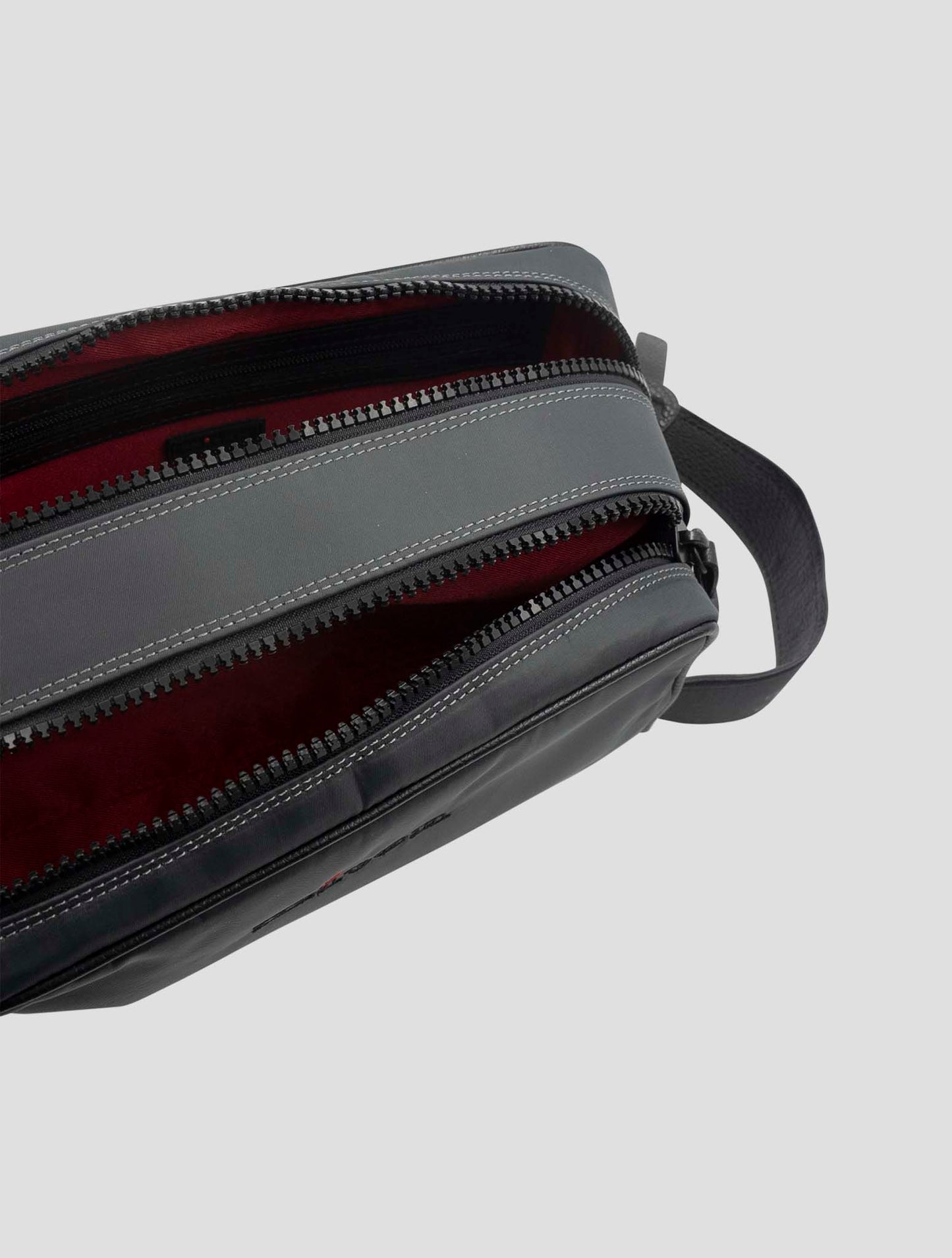 Kiton Gray Pa Cotton Leather Beauty Case Bag
