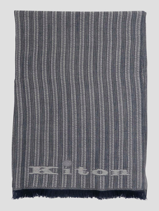 Kiton Blue White Cashmere Scarf 70x180