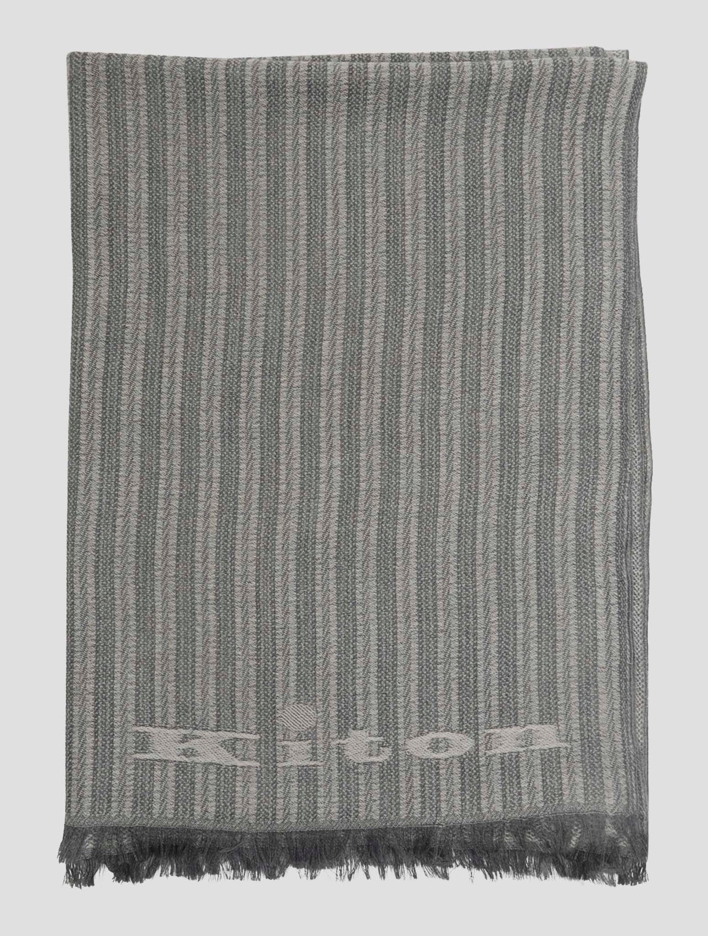 Kiton Gray White Cashmere Scarf 70x180