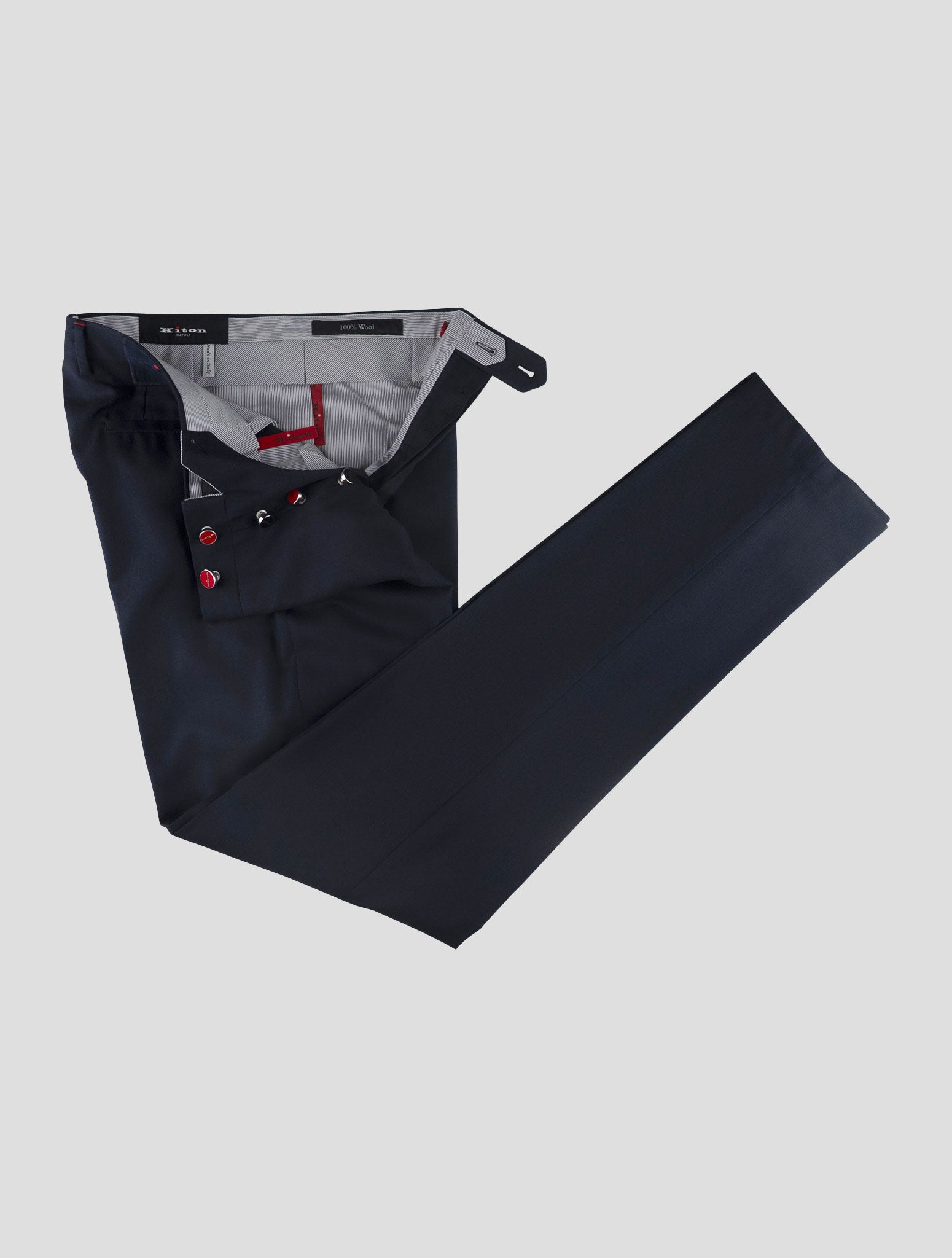 Kiton Blue Wool Dress Pants