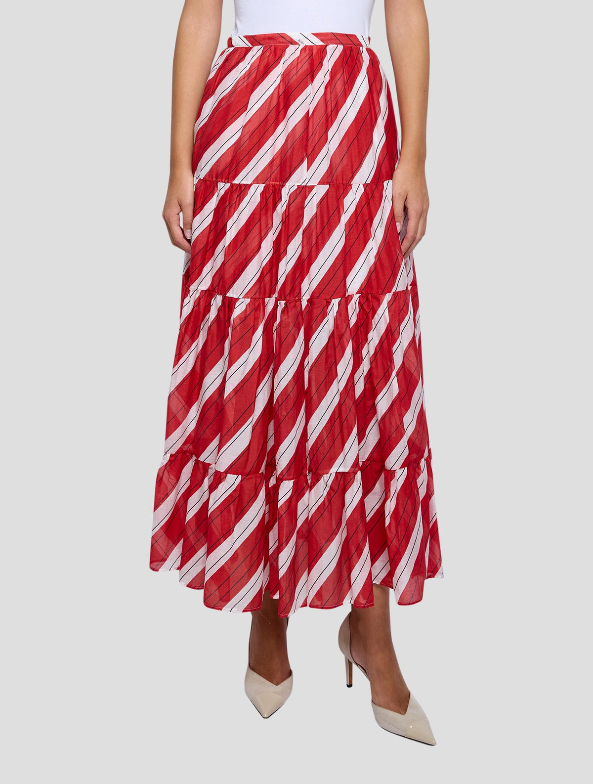 Kiton Red White Cotton Silk Skirt Women
