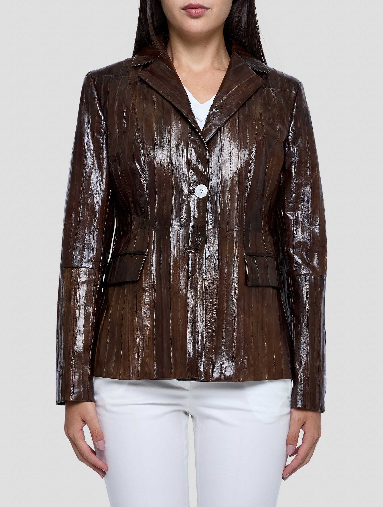 Kiton Brown Leather Eel Blazer Women