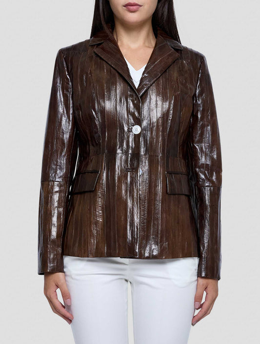 Kiton Brown Leather Eel Blazer Women
