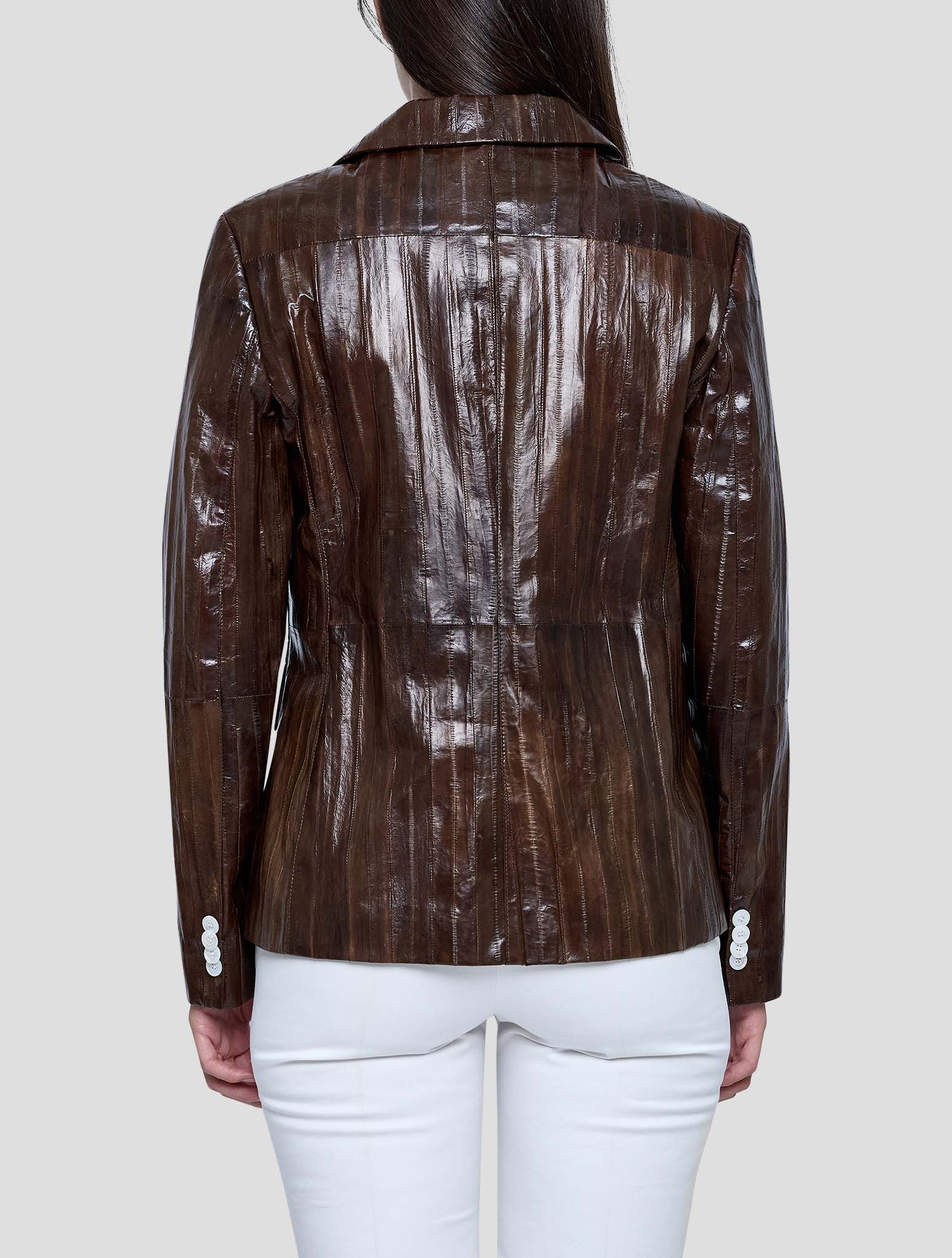 Kiton Brown Leather Eel Blazer Women