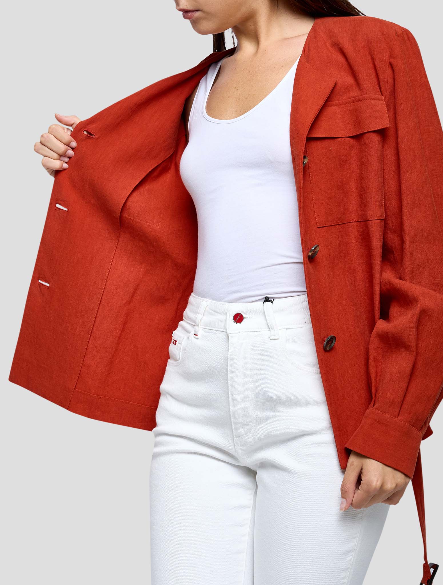Kiton Red Linen Blazer Women
