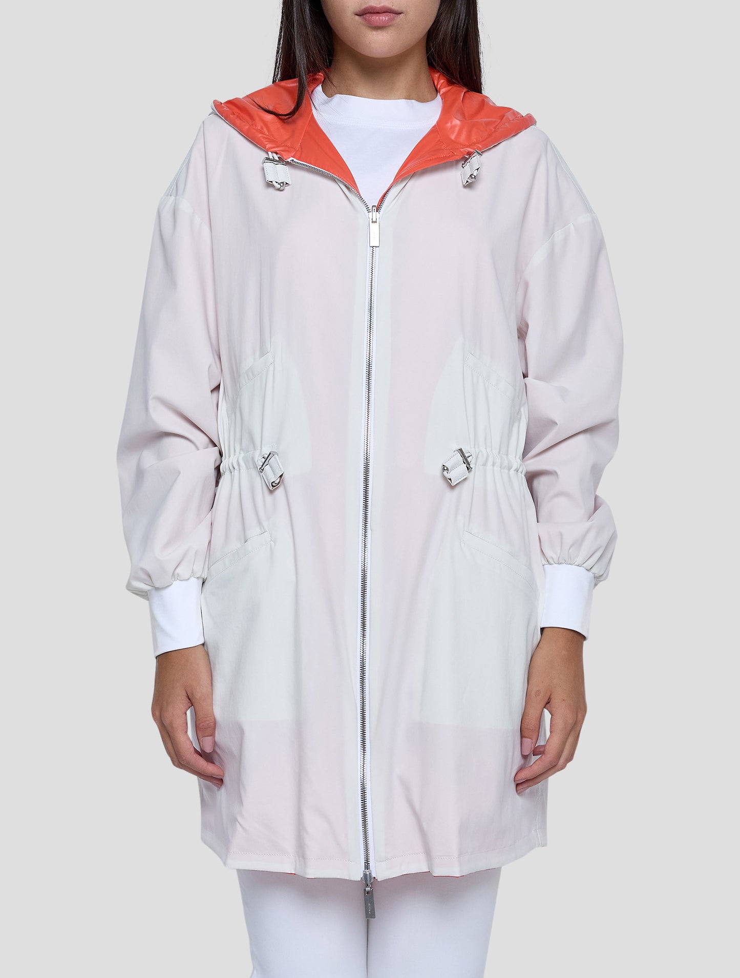 Kiton Orange White Pl Coat Women
