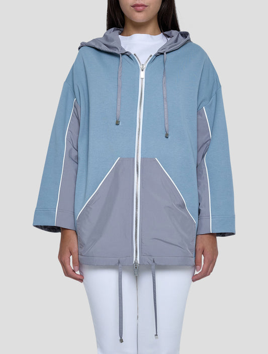 Kiton Light Blue Gray Cotton Cashmere Sweater Hoodie Women
