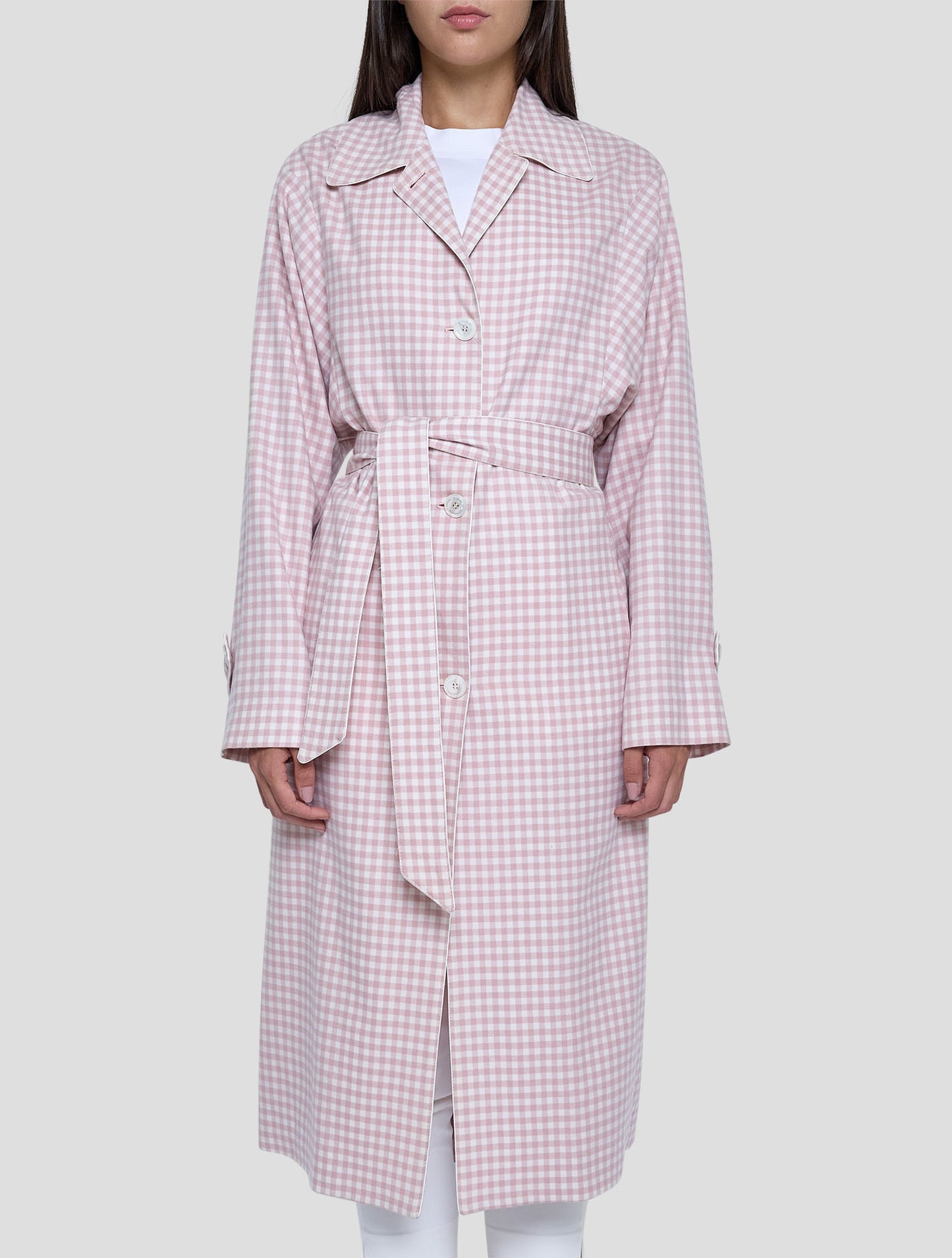 Kiton Pink White Wool Silk Overcoat Women