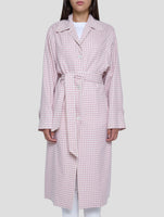 Kiton Pink White Wool Silk Overcoat Women