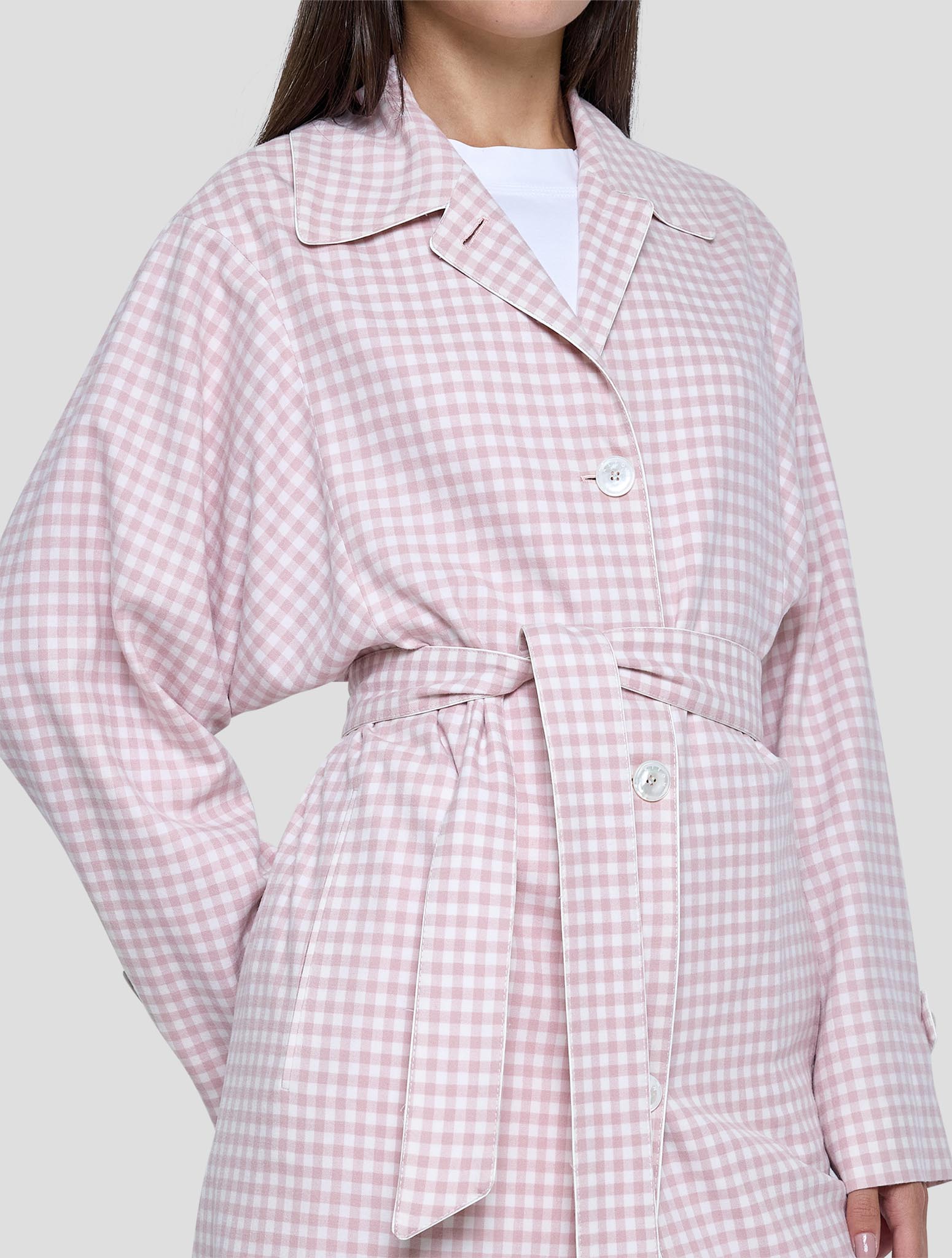 Kiton Pink White Wool Silk Overcoat Women