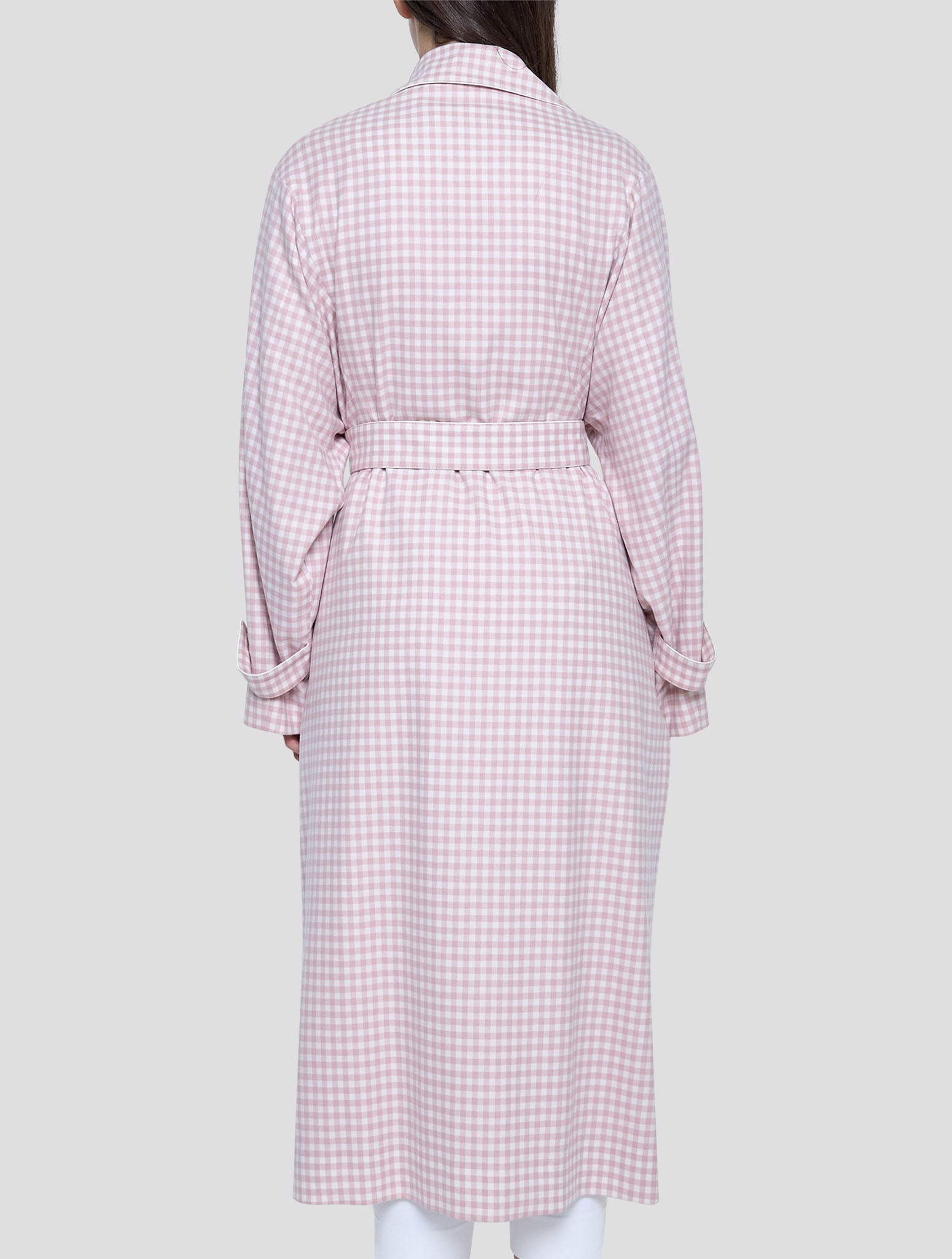 Kiton Pink White Wool Silk Overcoat Women