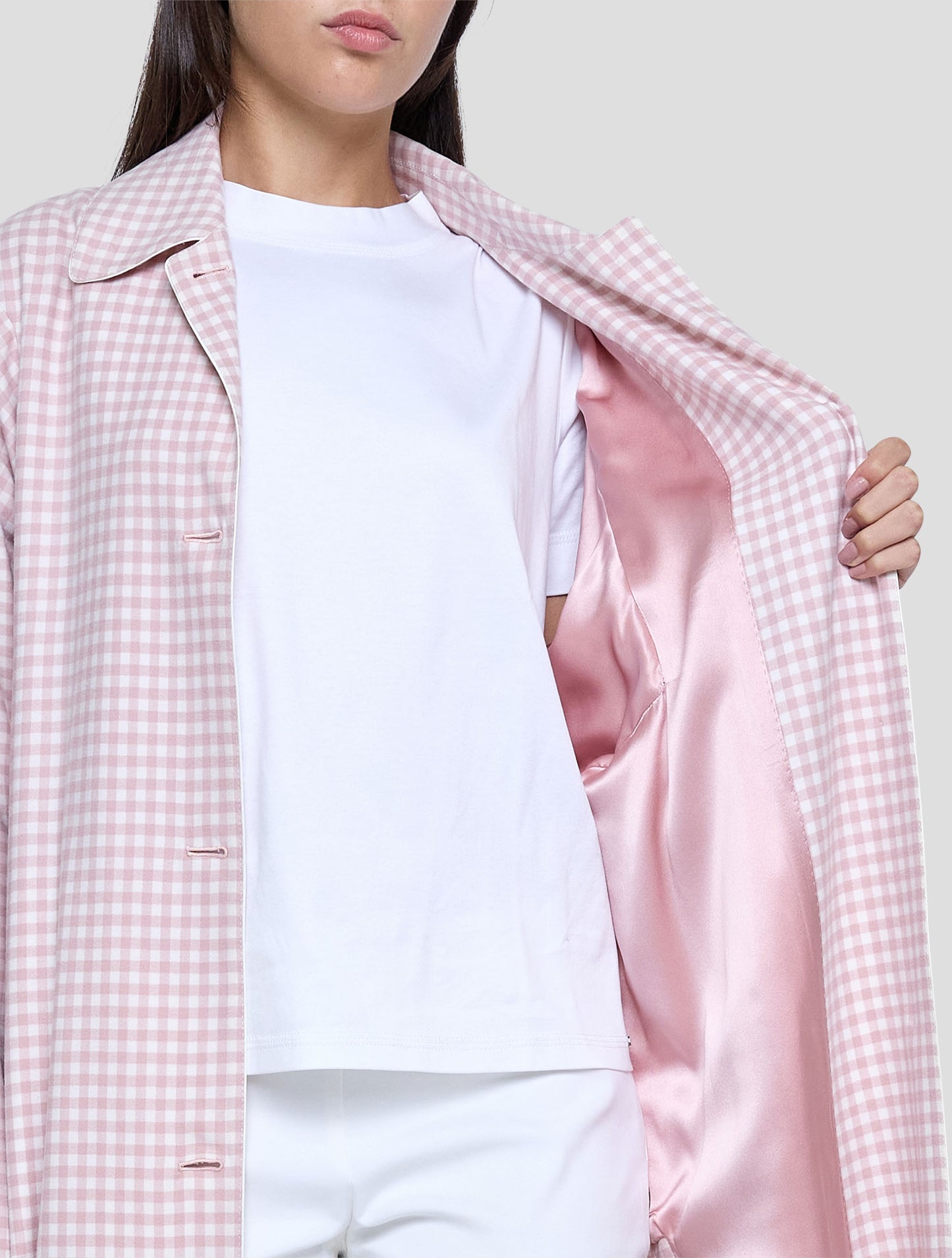 Kiton Pink White Wool Silk Overcoat Women