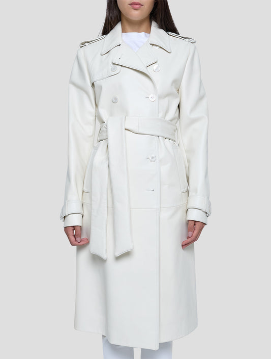 Kiton White Leather Overcoat Women