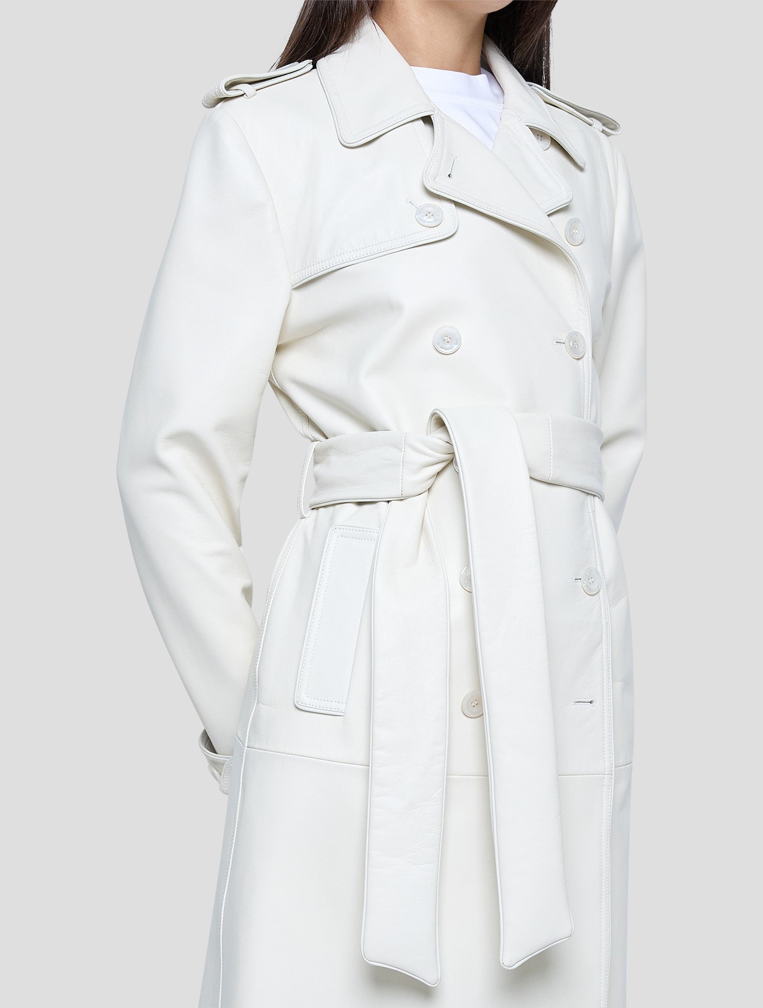 Kiton White Leather Overcoat Women