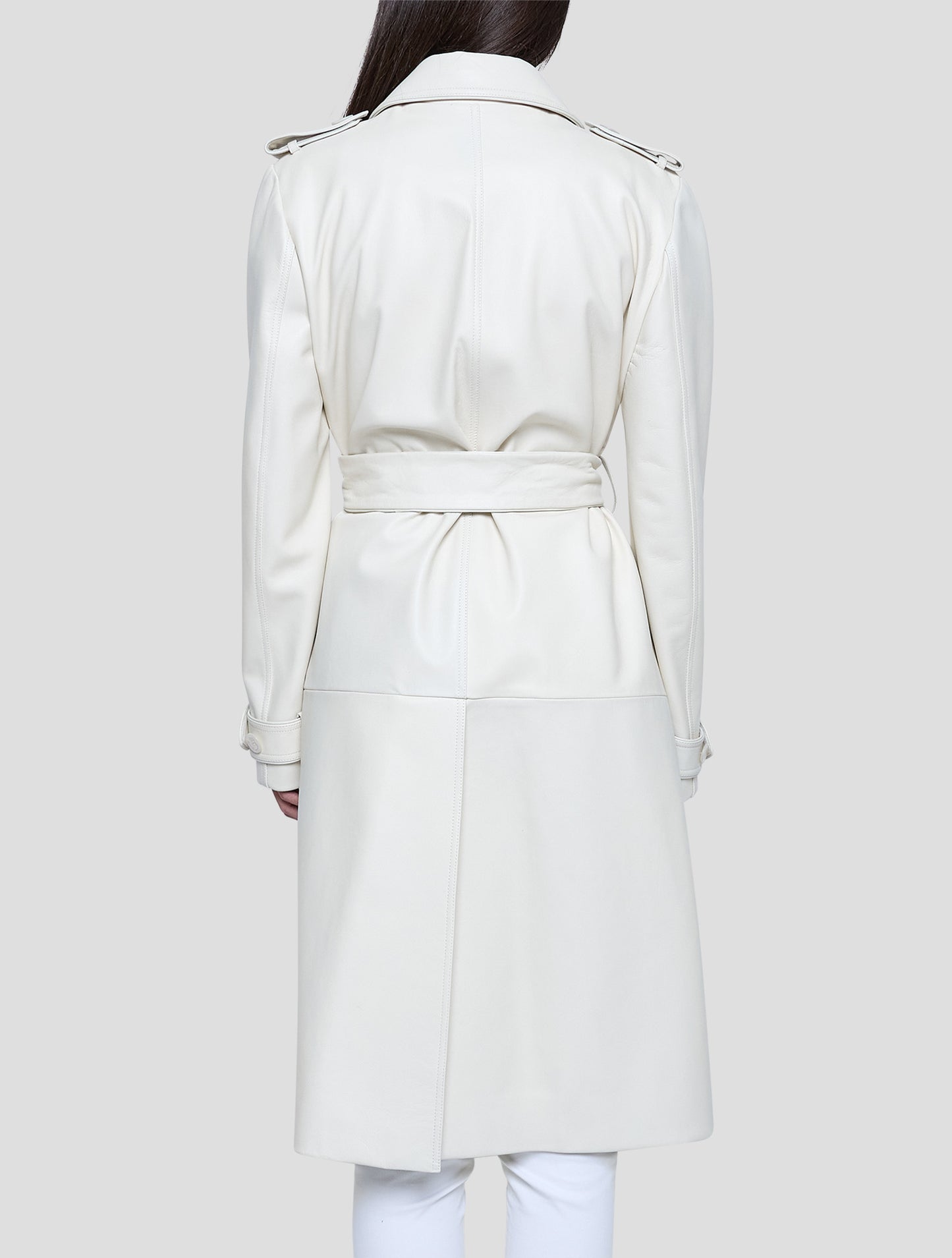 Kiton White Leather Overcoat Women