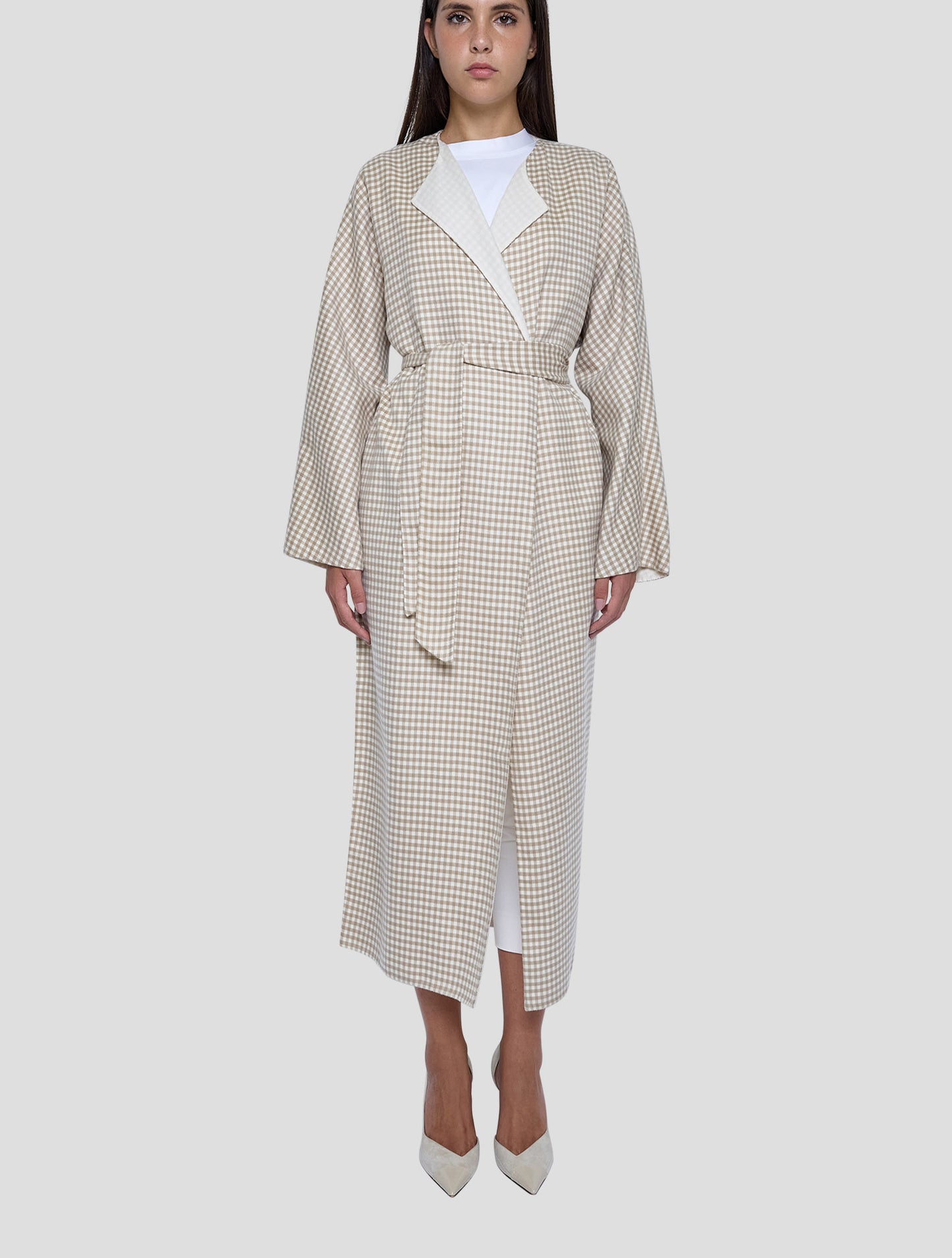 Kiton Beige White Cashmere Overcoat Women