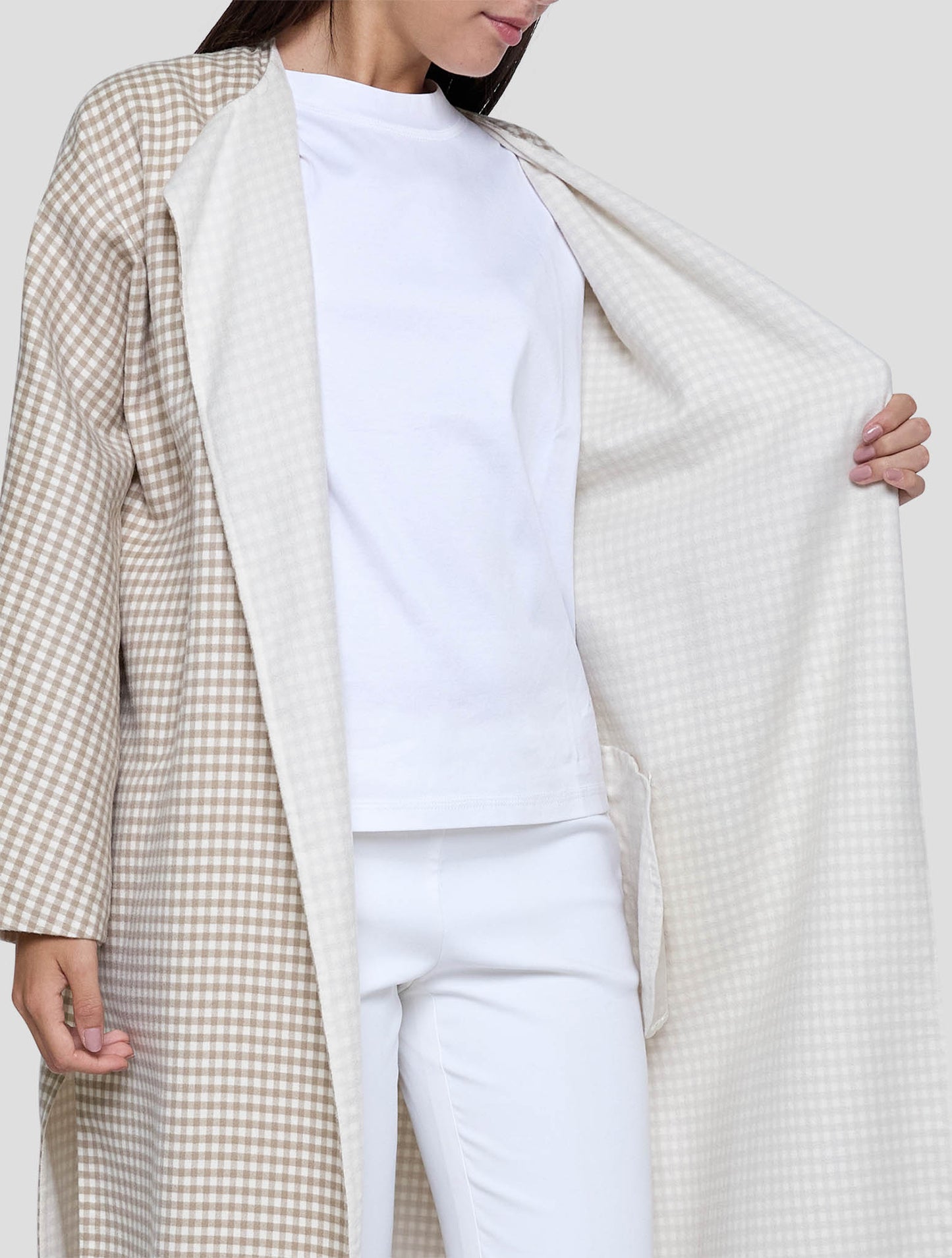 Kiton Beige White Cashmere Overcoat Women