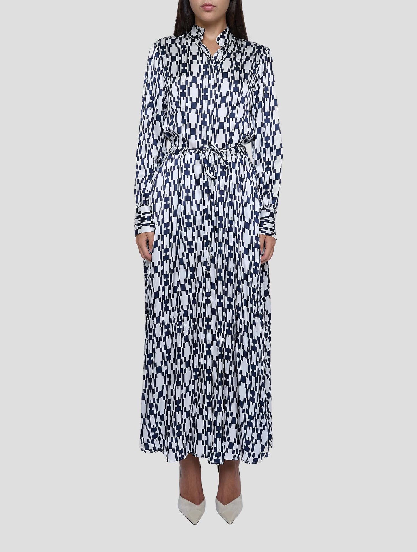 Kiton Blue White Silk Dress Women