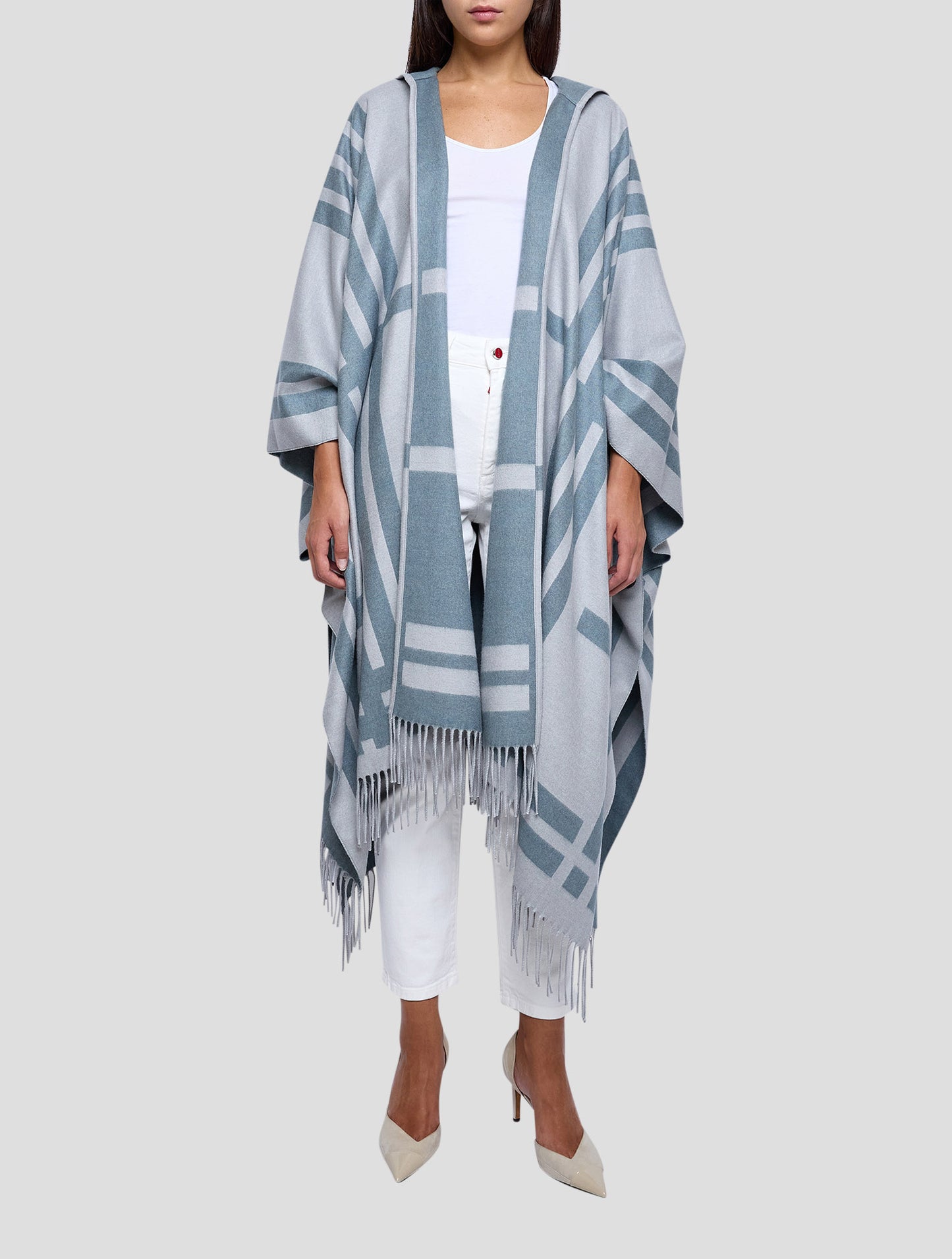 Kiton Gray Silk Cashmere Poncho Women
