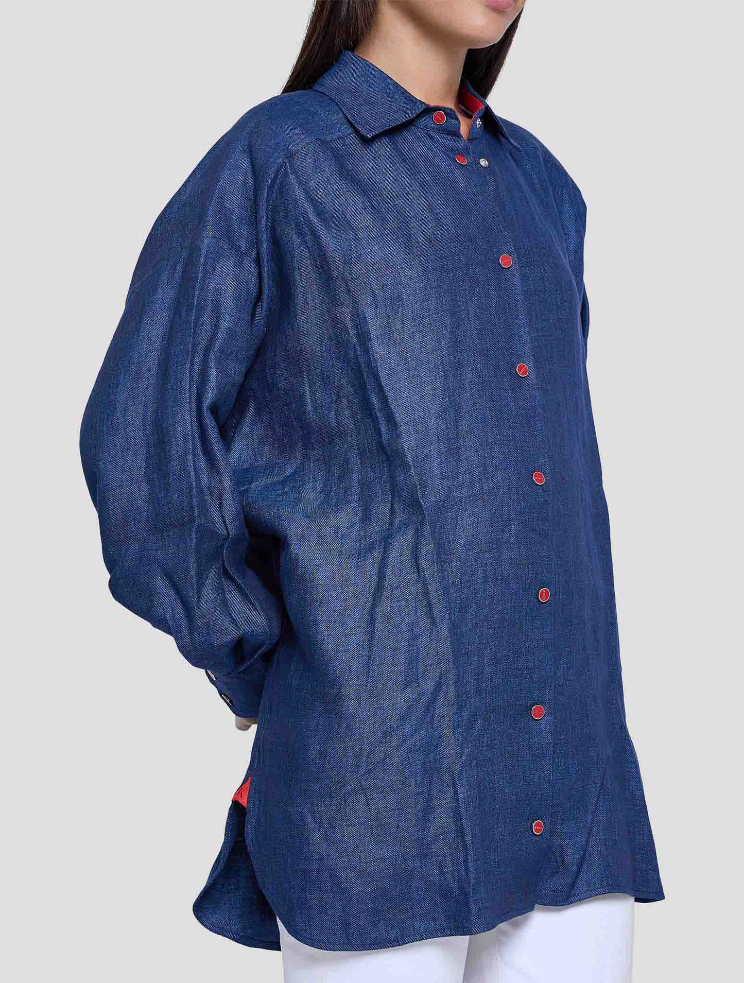Kiton Blue Linen Shirt Women