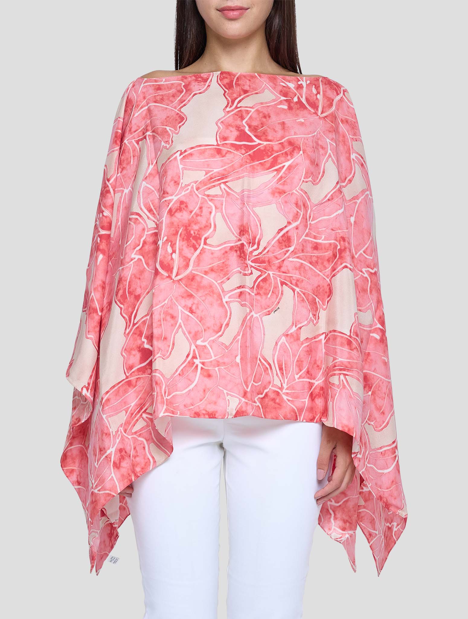Kiton Red Beige Silk Poncho Women