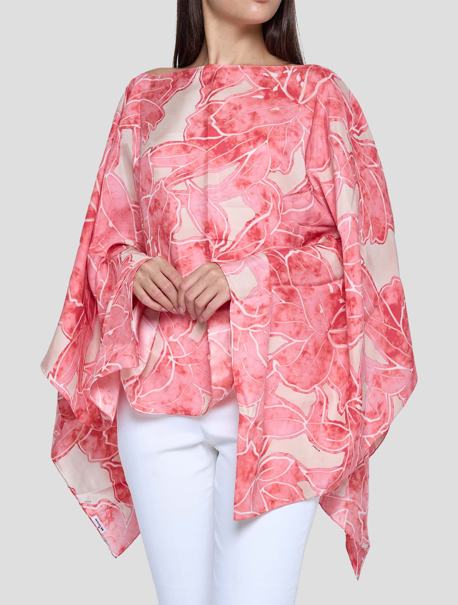Kiton Red Beige Silk Poncho Women