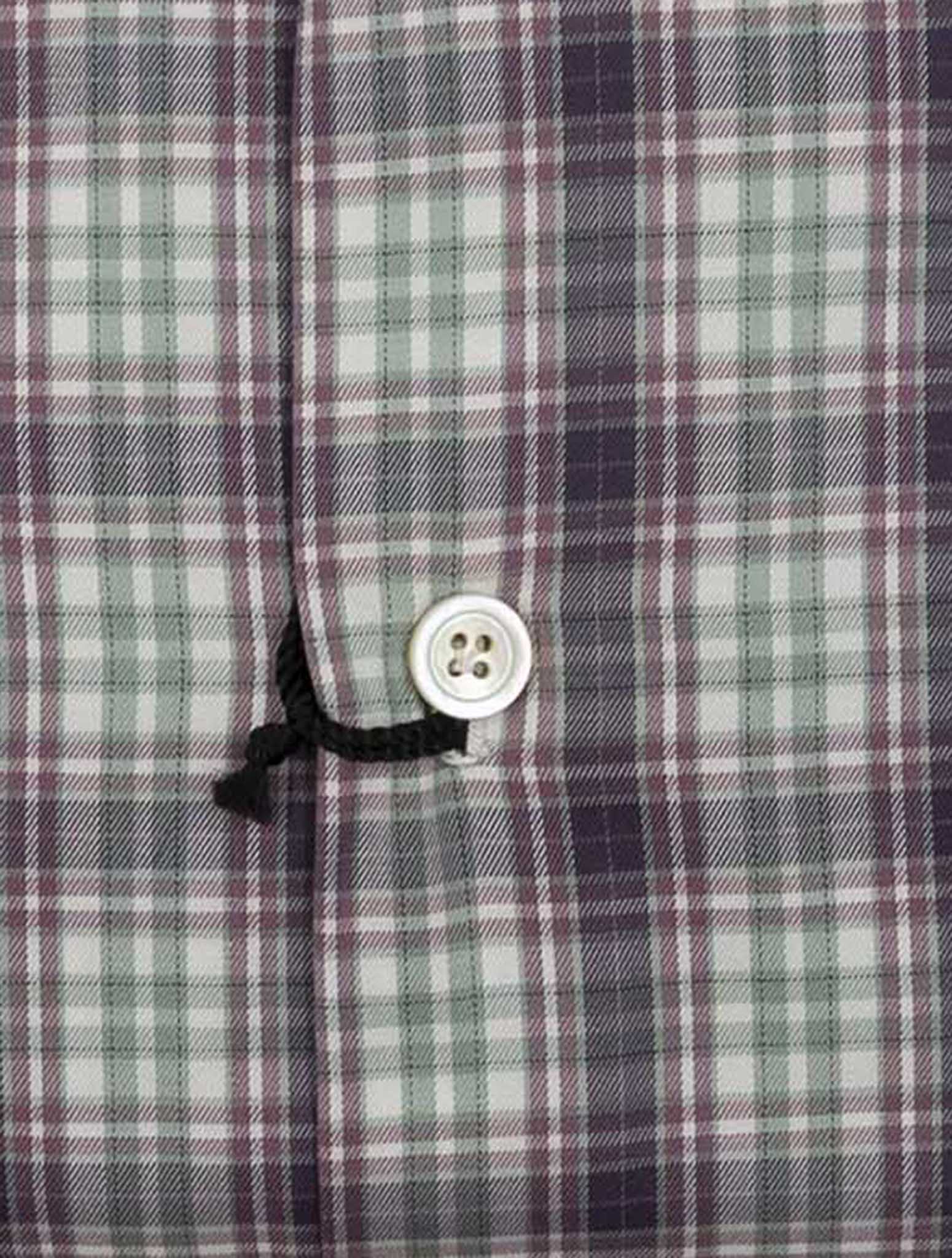 Kiton Burgundy Green Cotton Shirt