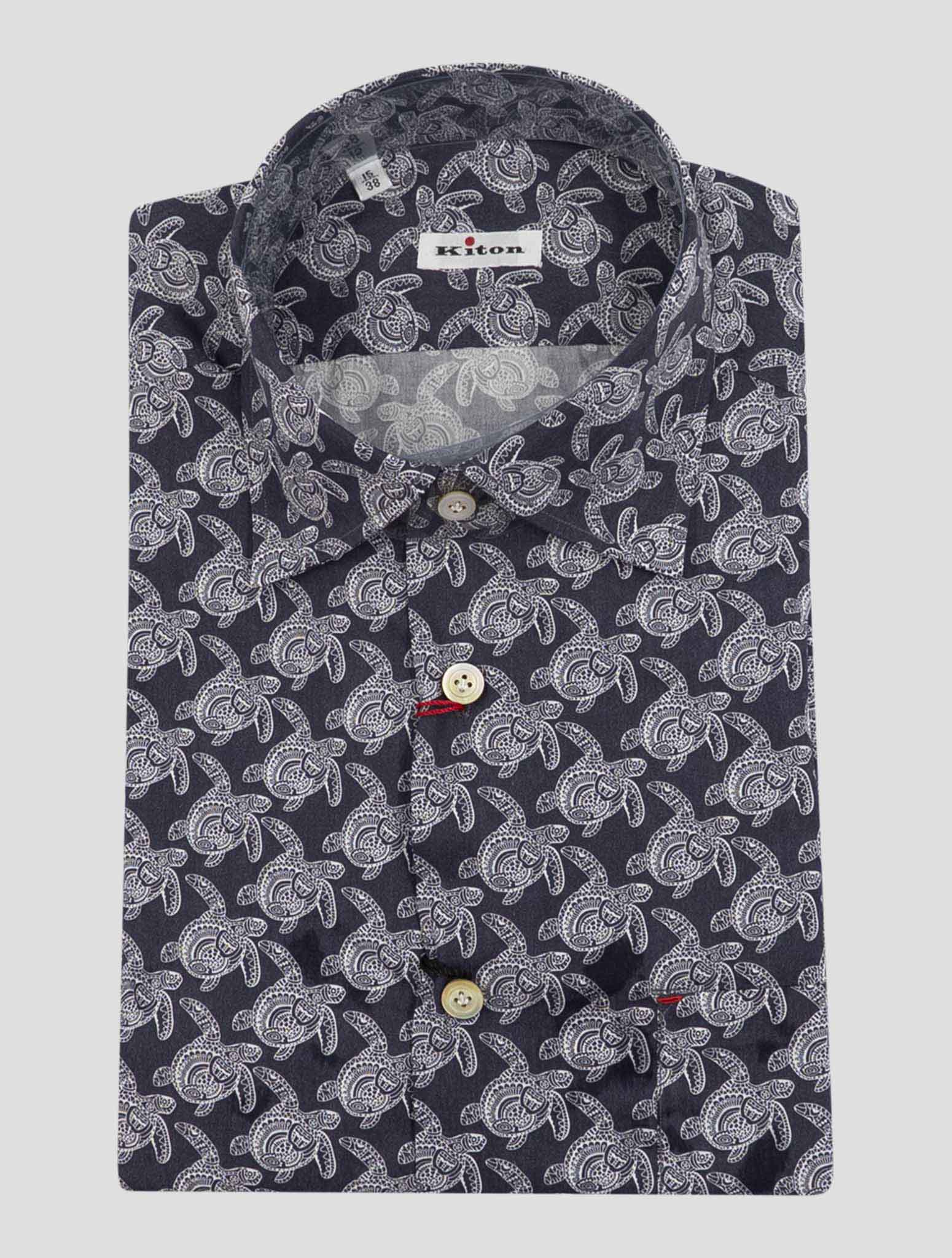 Kiton Blue White Cotton Shirt