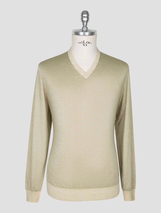 Kiton Beige Cashmere Silk Sweater V-Neck