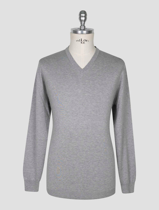 Kiton Gray Cotton Sweater V-Neck
