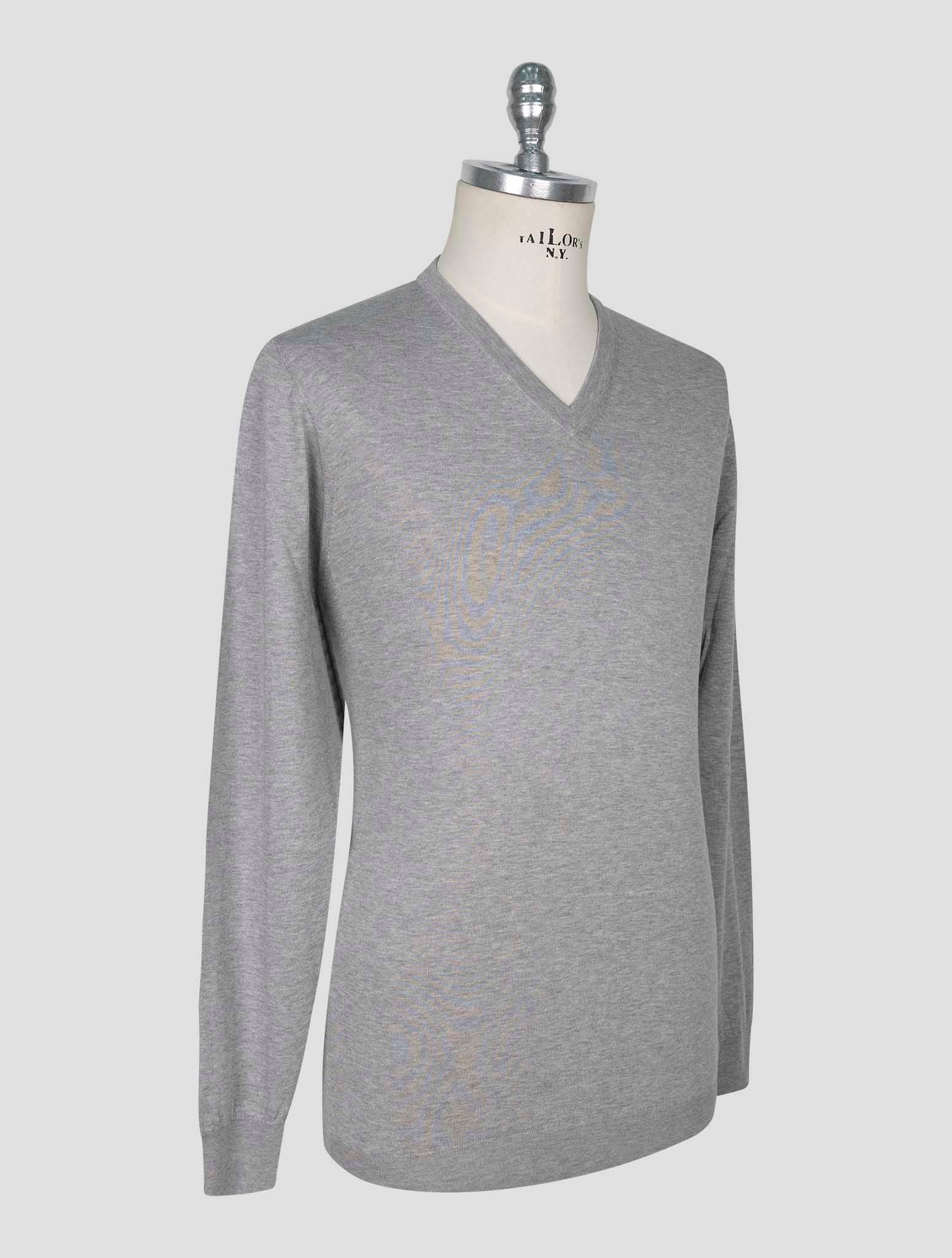 Kiton Gray Cotton Sweater V-Neck