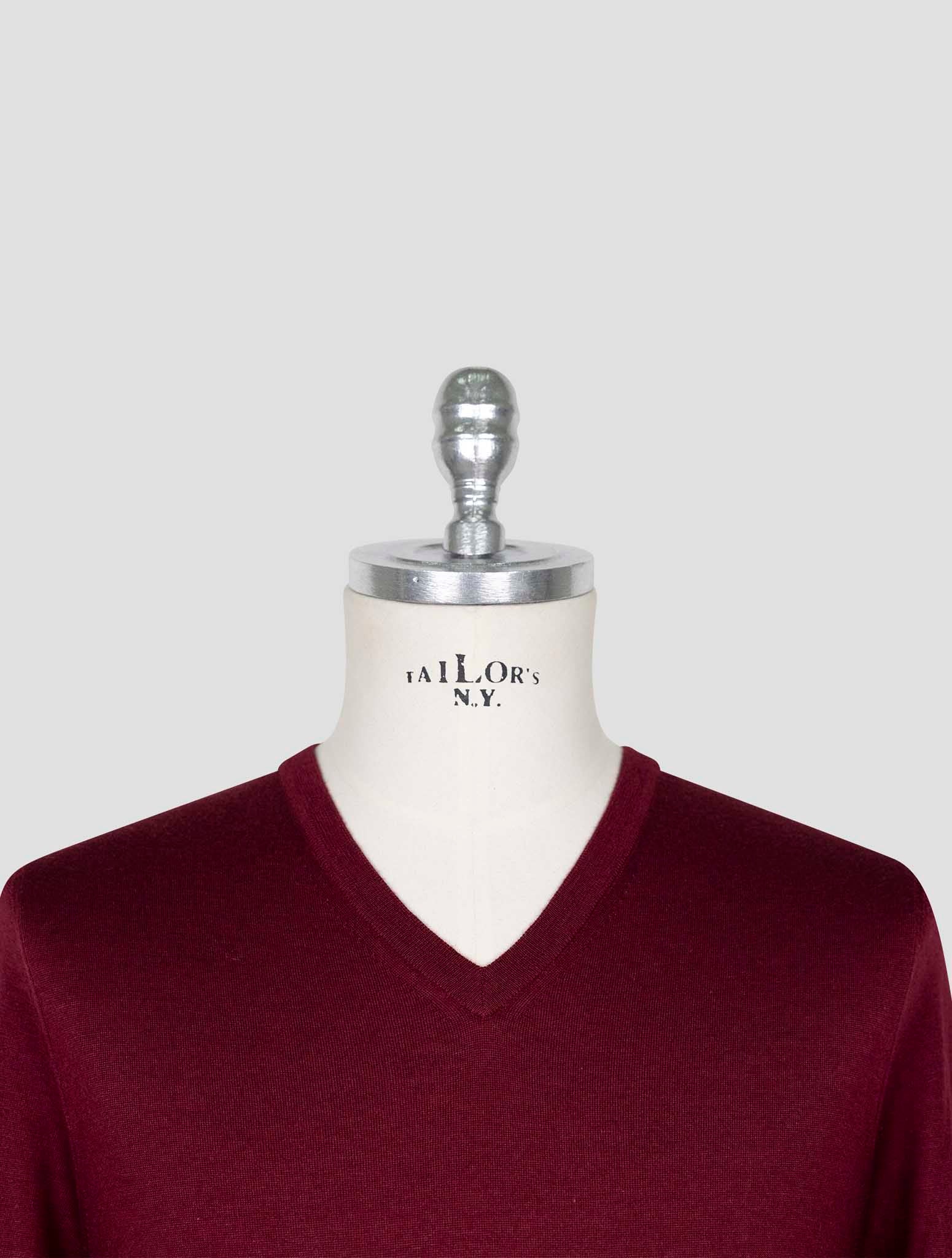 Kiton Burgundy Cashmere Silk Sweater V-Neck